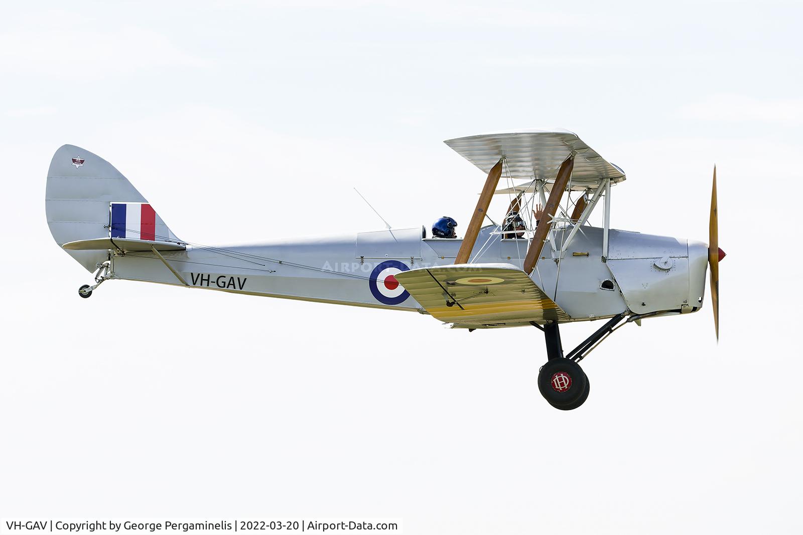 VH-GAV, 1943 De Havilland Australia DH-82A Tiger Moth C/N DHA559, Competing aircraft at the Serpentine Air Race Centennial Celebration Airshow.
