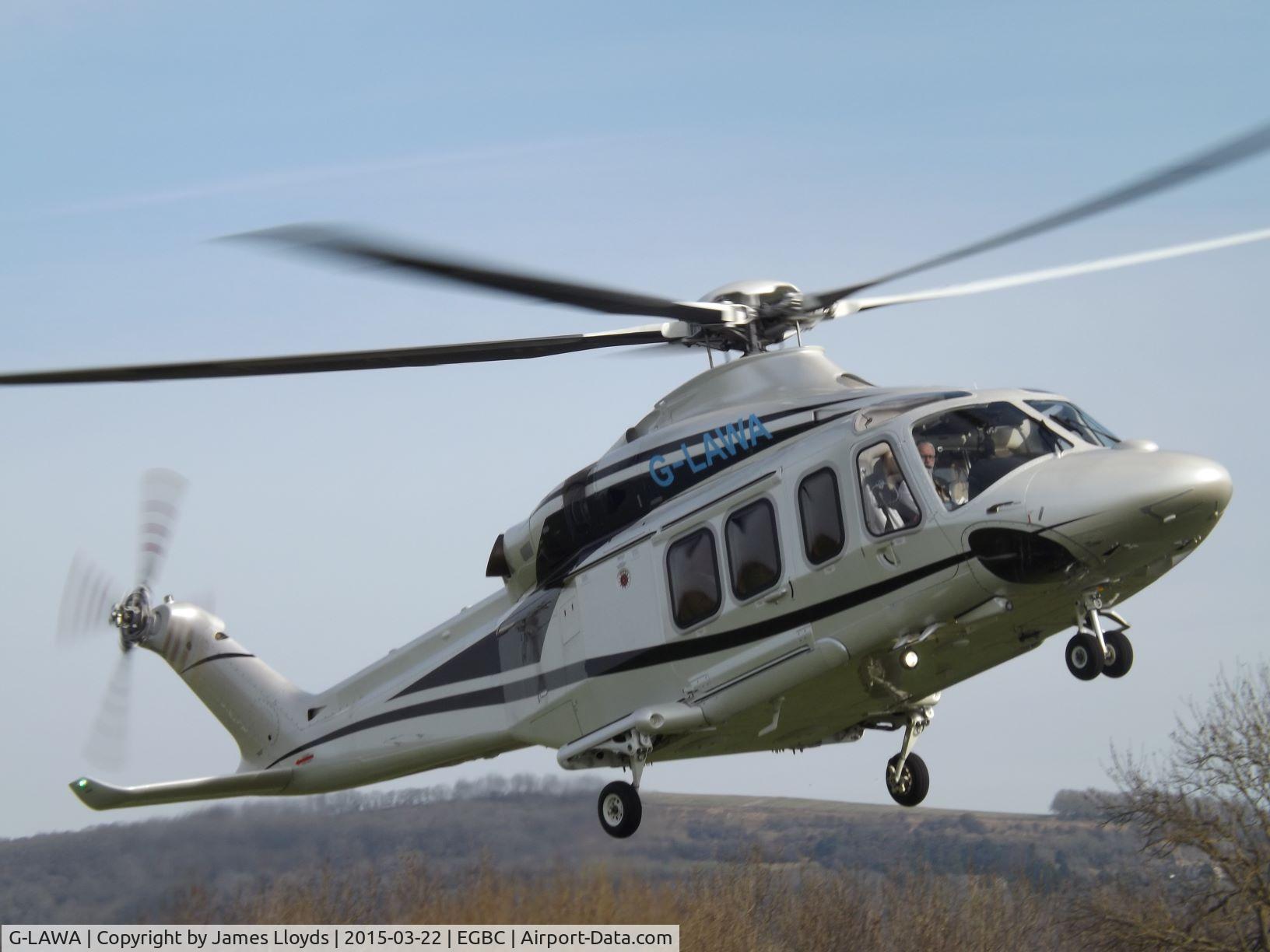 G-LAWA, 2013 AgustaWestland AW-139 C/N 31497, Arriving at Cheltenham Helipad.