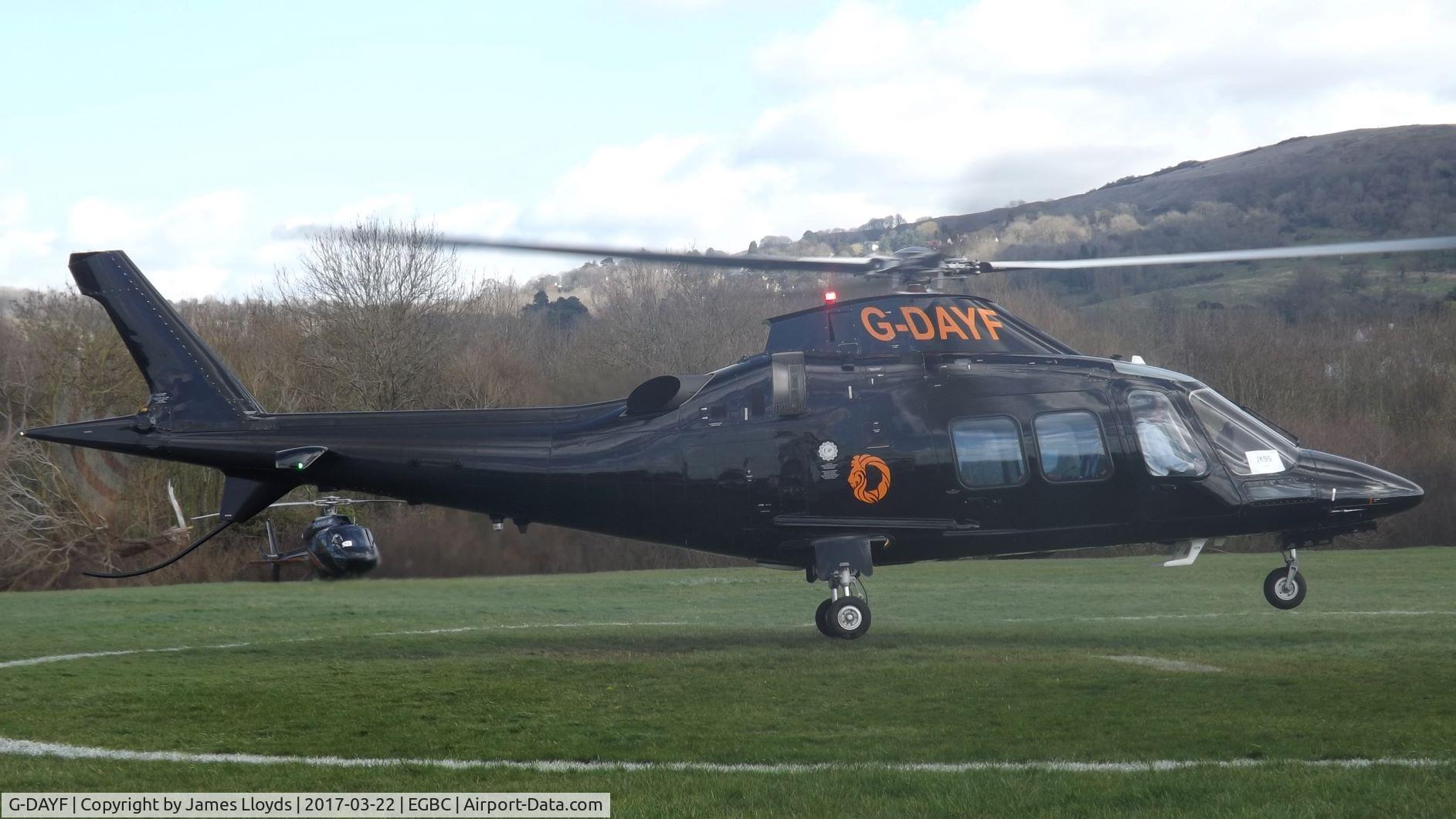 G-DAYF, 2010 Agusta AW-109SP Grand New C/N 22216, Arriving at Cheltenham Helipad.