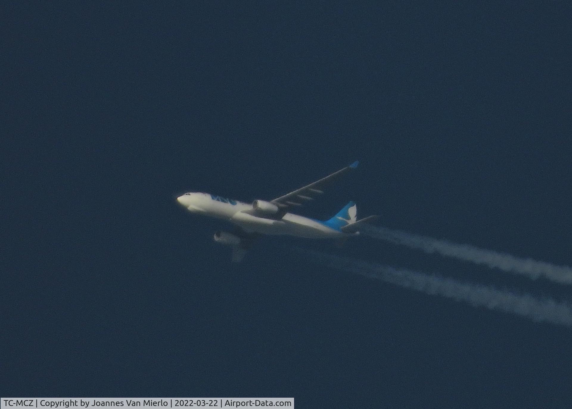 TC-MCZ, 2012 Airbus A330-243F C/N 1332, Cruising over Belgium