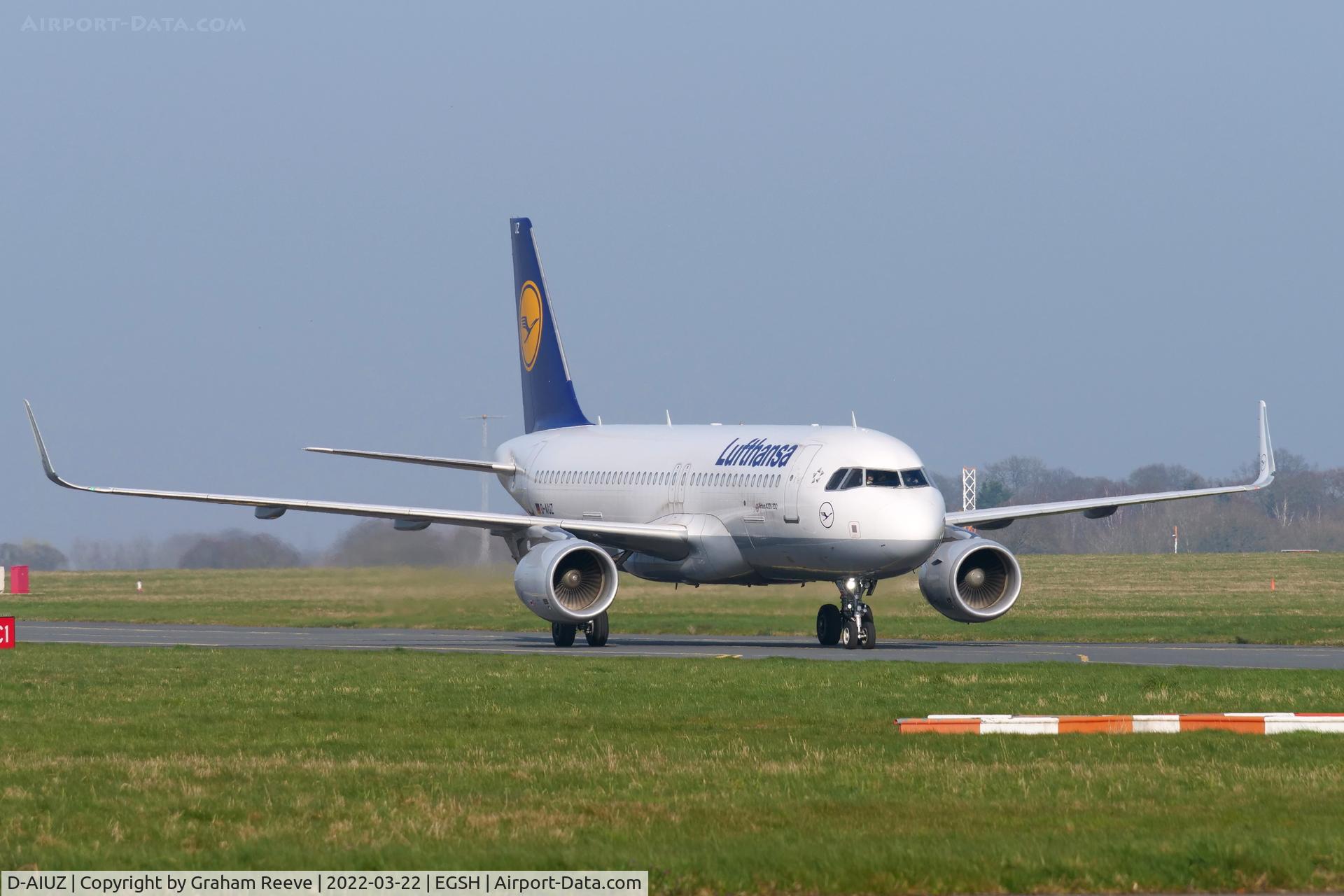 D-AIUZ, 2017 Airbus A320-214 C/N 7625, Just landed at Norwich.