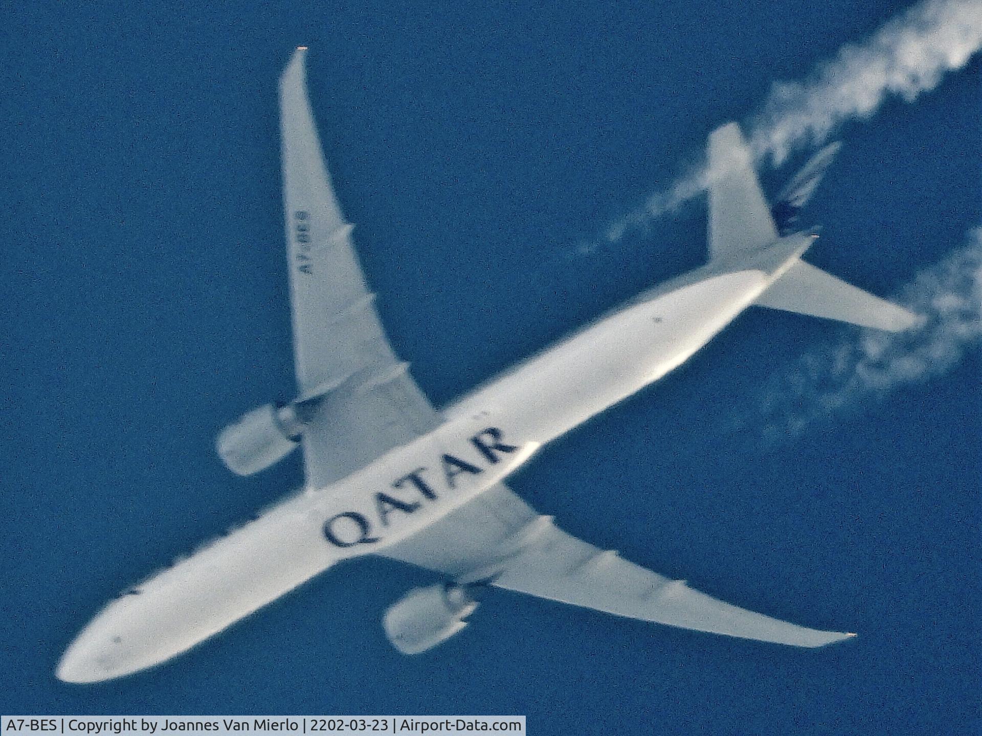 A7-BES, 2018 Boeing 777-3DZ/ER C/N 64089, Cruising over Belgium