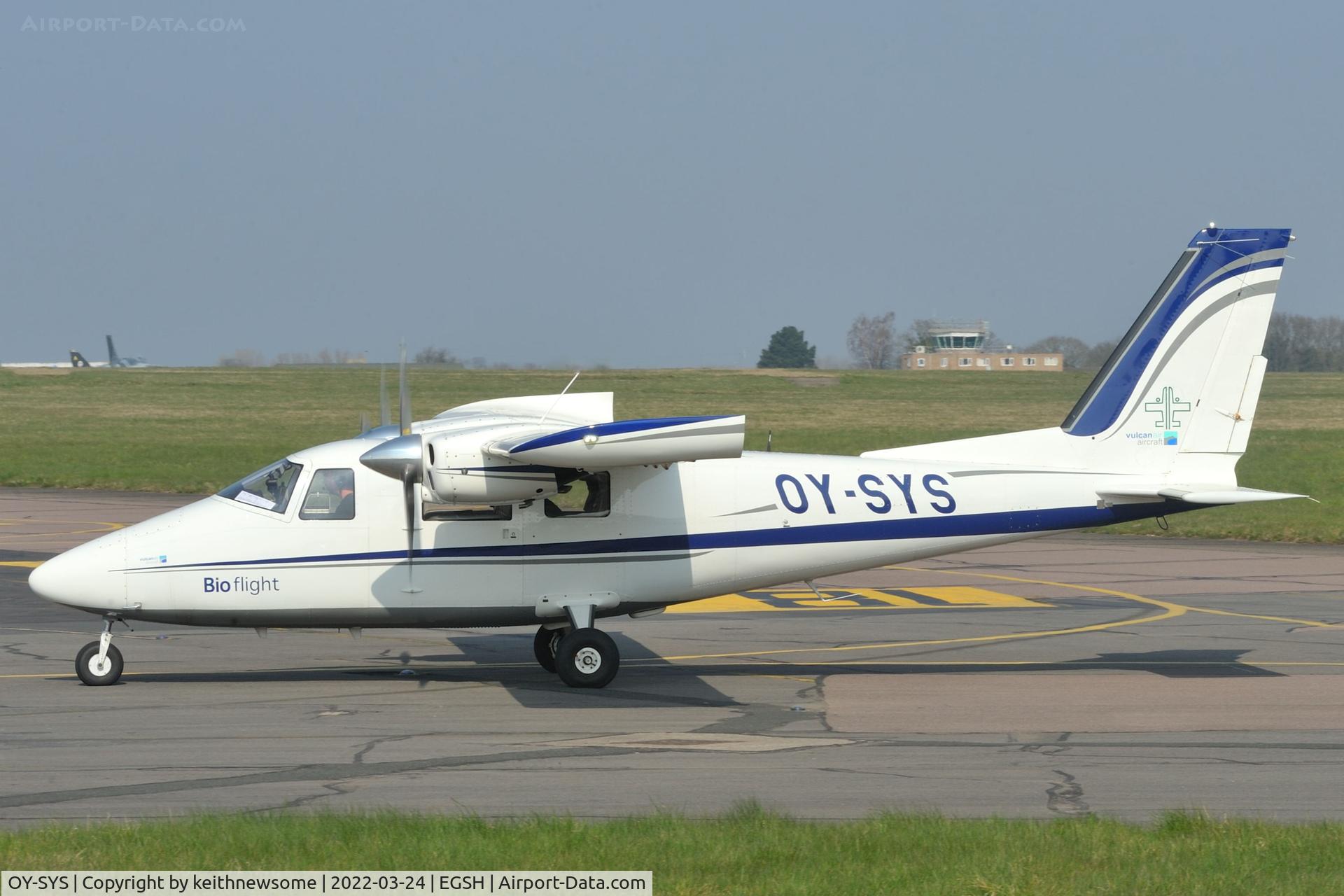 OY-SYS, Vulcanair P-68C C/N 506/C, Arriving at Norwich from Ostend.