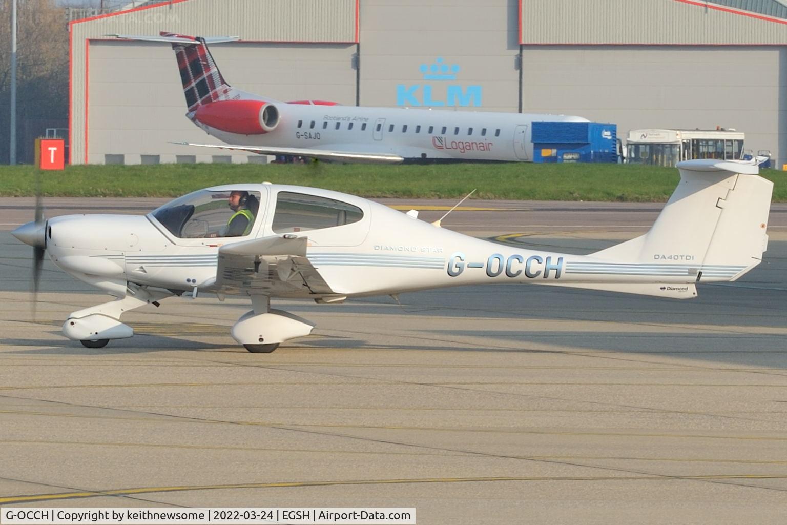 G-OCCH, 2006 Diamond DA-40D Diamond Star C/N D4.233, Leaving Norwich for Leeds / Bradford.