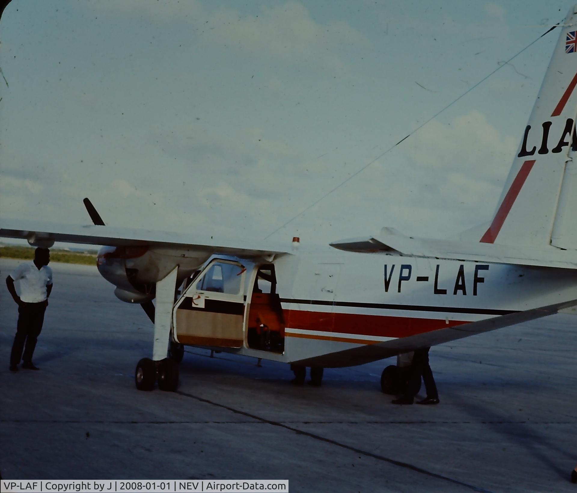 VP-LAF, 1970 Britten-Norman BN-2A-26 Islander C/N 161, Nevis ready for loading
Antigua - St Kitts - Nevis Schedule departure 7AM-8AM ,  If too much weight some luggage would be loaded  on next flight:).   Sat beside pilot.