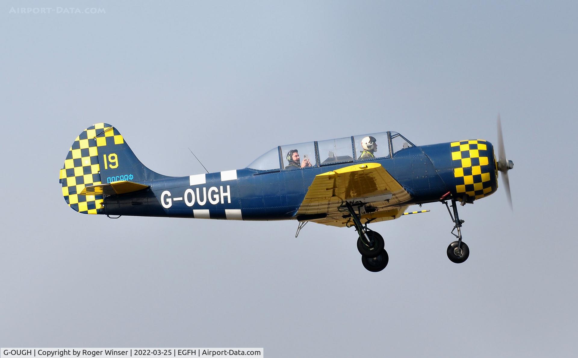 G-OUGH, 1987 Bacau Yak-52 C/N 877404, Resident Yak-52 departing Runway 04.