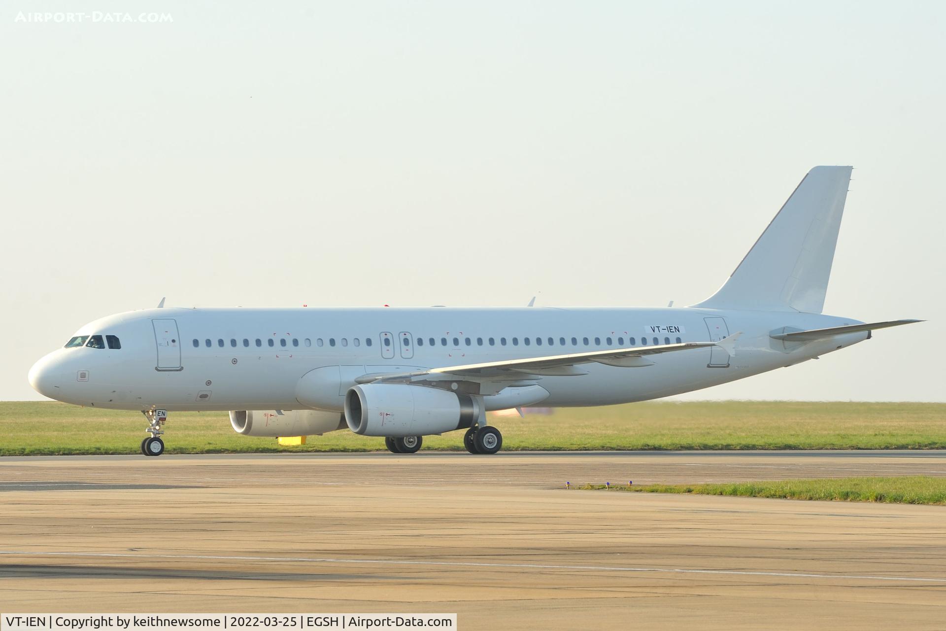VT-IEN, 2011 Airbus A320-232 C/N 4954, Arriving at Norwich from Istanbul.