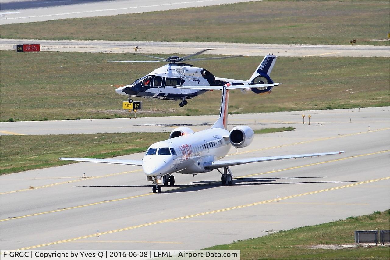 F-GRGC, 1997 Embraer EMB-145EU (ERJ-145EU) C/N 145012, Embraer EMB-145EU, Taxiing to holding point Rwy 31R, Marseille-Provence Airport (LFML-MRS)