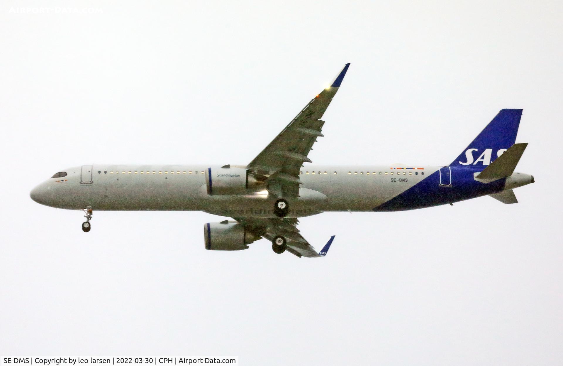 SE-DMS, 2021 Airbus A321-253NX C/N 10500, Copenhagen app to R-04R in snow 30.3.2022