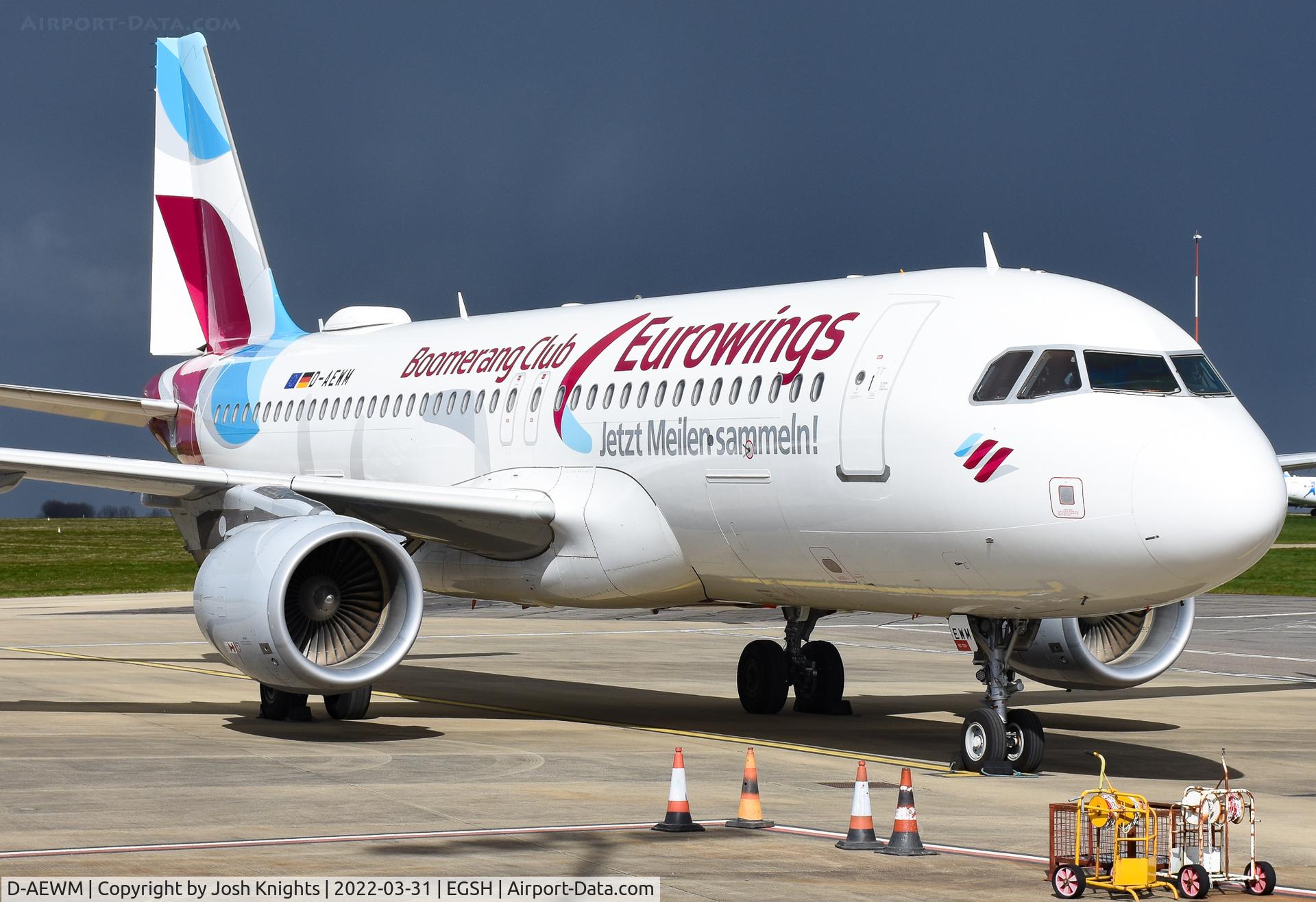 D-AEWM, 2016 Airbus A320-214 C/N 7259, On Stand After Arrival for Respray, in between snow showers!