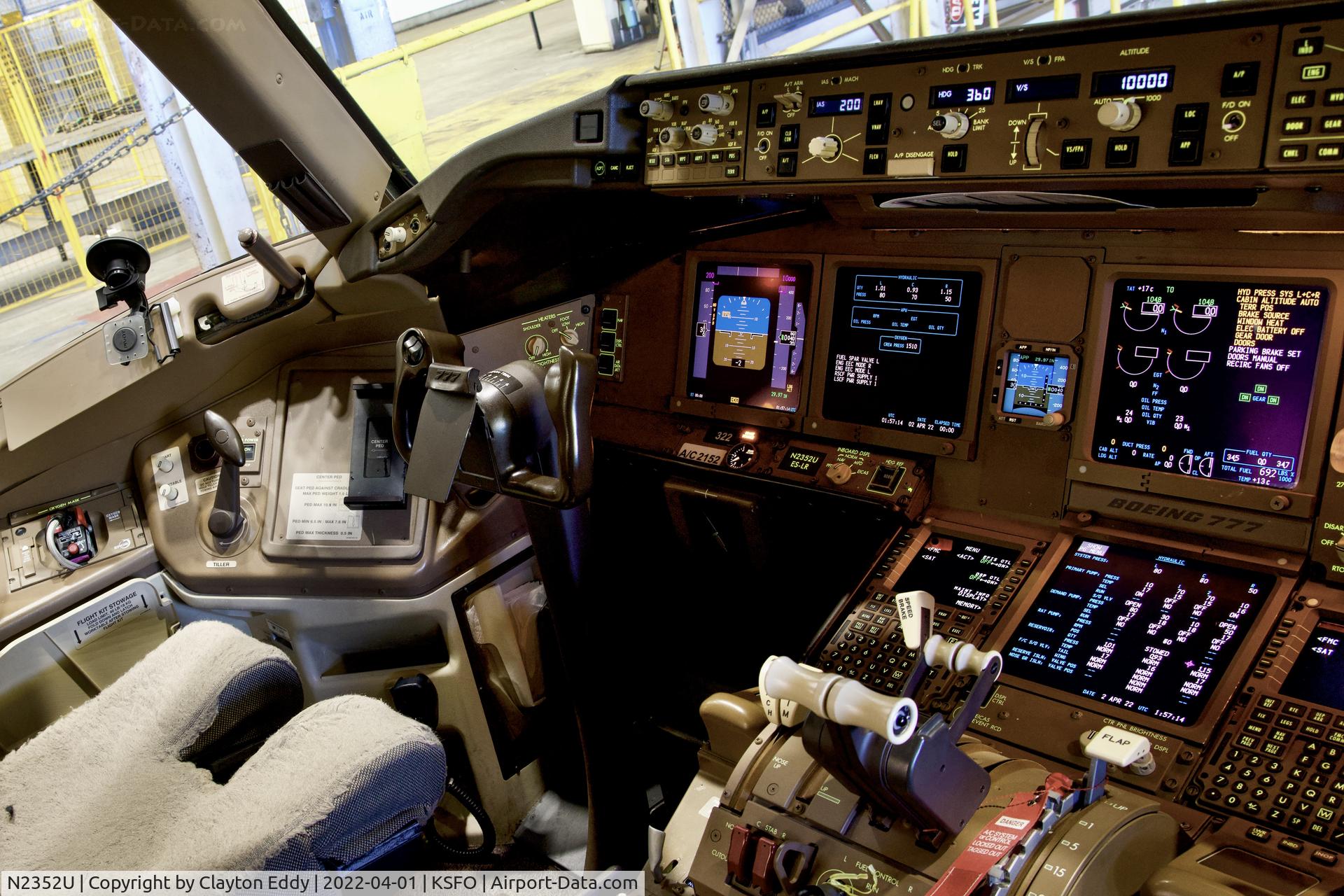 N2352U, 2020 Boeing 777-300/ER C/N 66592, Flightdeck SFO 2022.