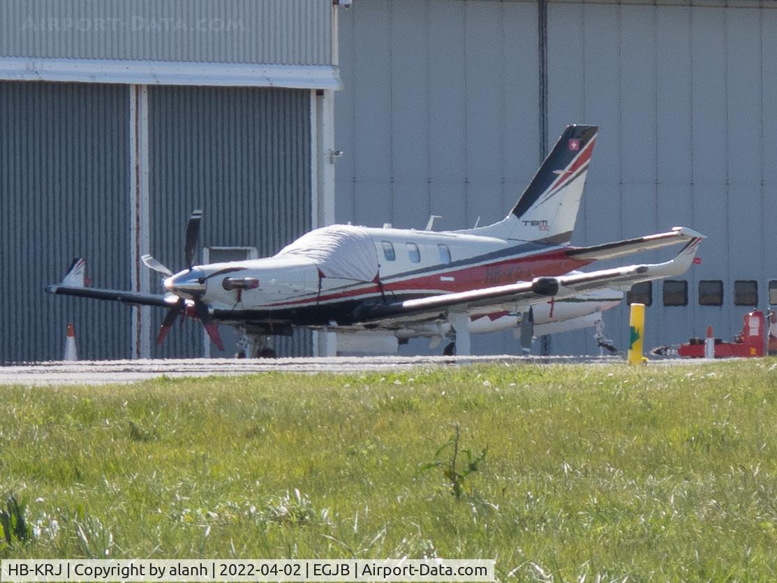 HB-KRJ, 2016 Socata TBM-700 (930) C/N 1129, Parked outside the Aiglle hangar at Guernsey, after arrival from Geneva