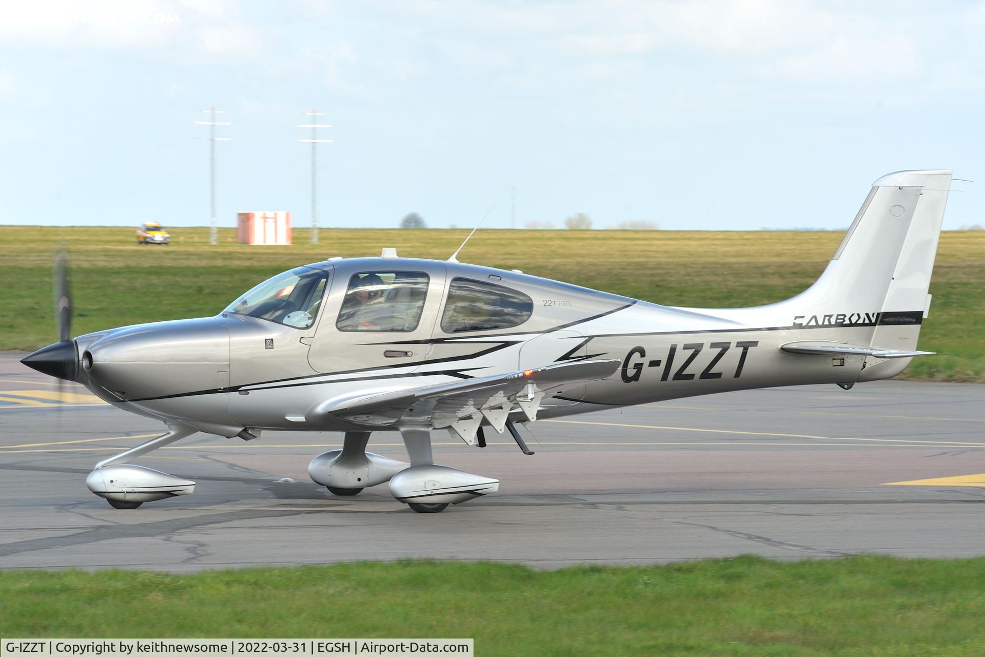 G-IZZT, 2018 Cirrus SR-22T G6-GTS Carbon C/N 1714, Arriving at Norwich from Bristol.