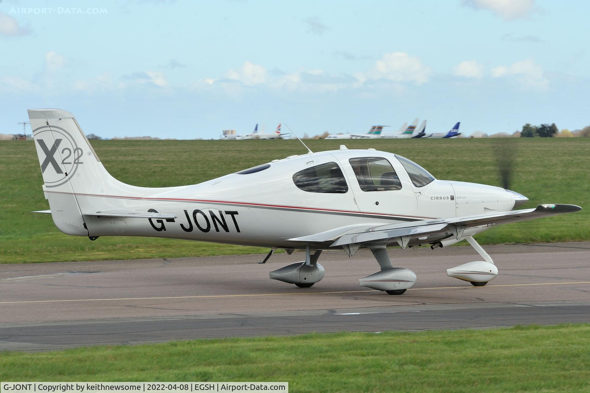 G-JONT, 2010 Cirrus SR22 G3-X C/N 3599, Leaving Norwich for Gamston.