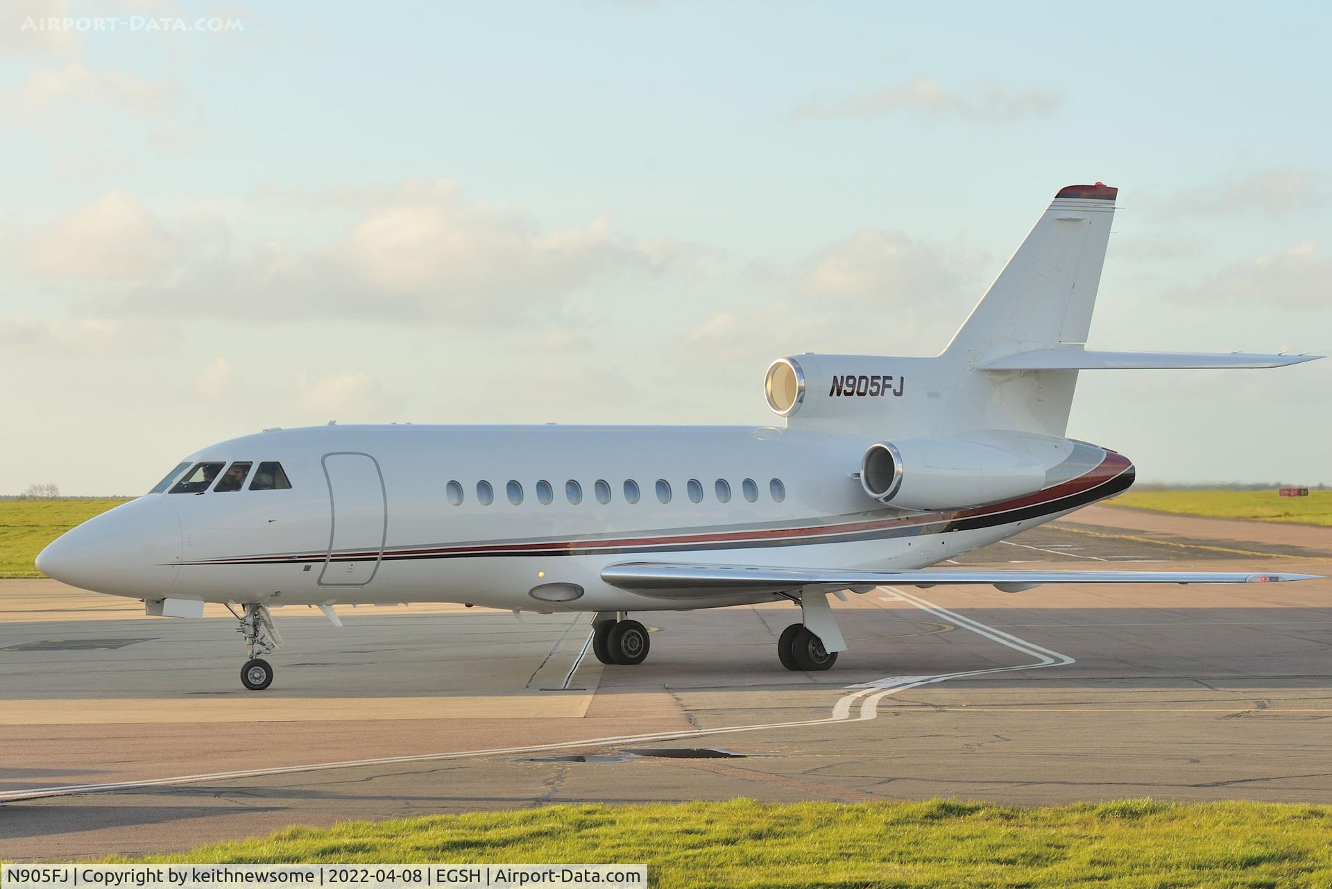 N905FJ, 1986 Dassault Falcon 900 C/N 5, Arriving at Norwich from Biggin Hill.