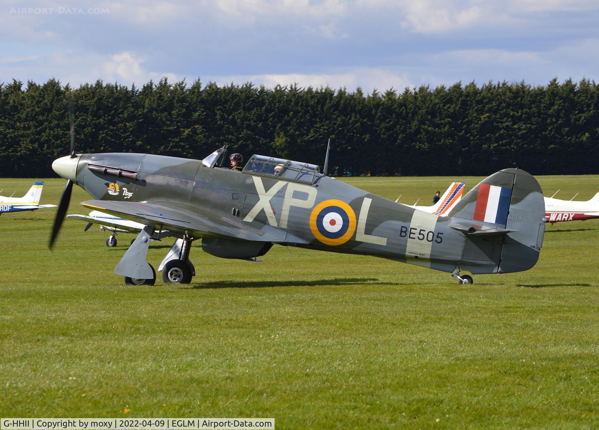 G-HHII, 1940 Hawker (CCF) Hurricane Mk2B C/N CCF/R20023, Hawker (CCF) Hurricane Mk2B departing White Waltham with passenger for a Hurricane flight experience.