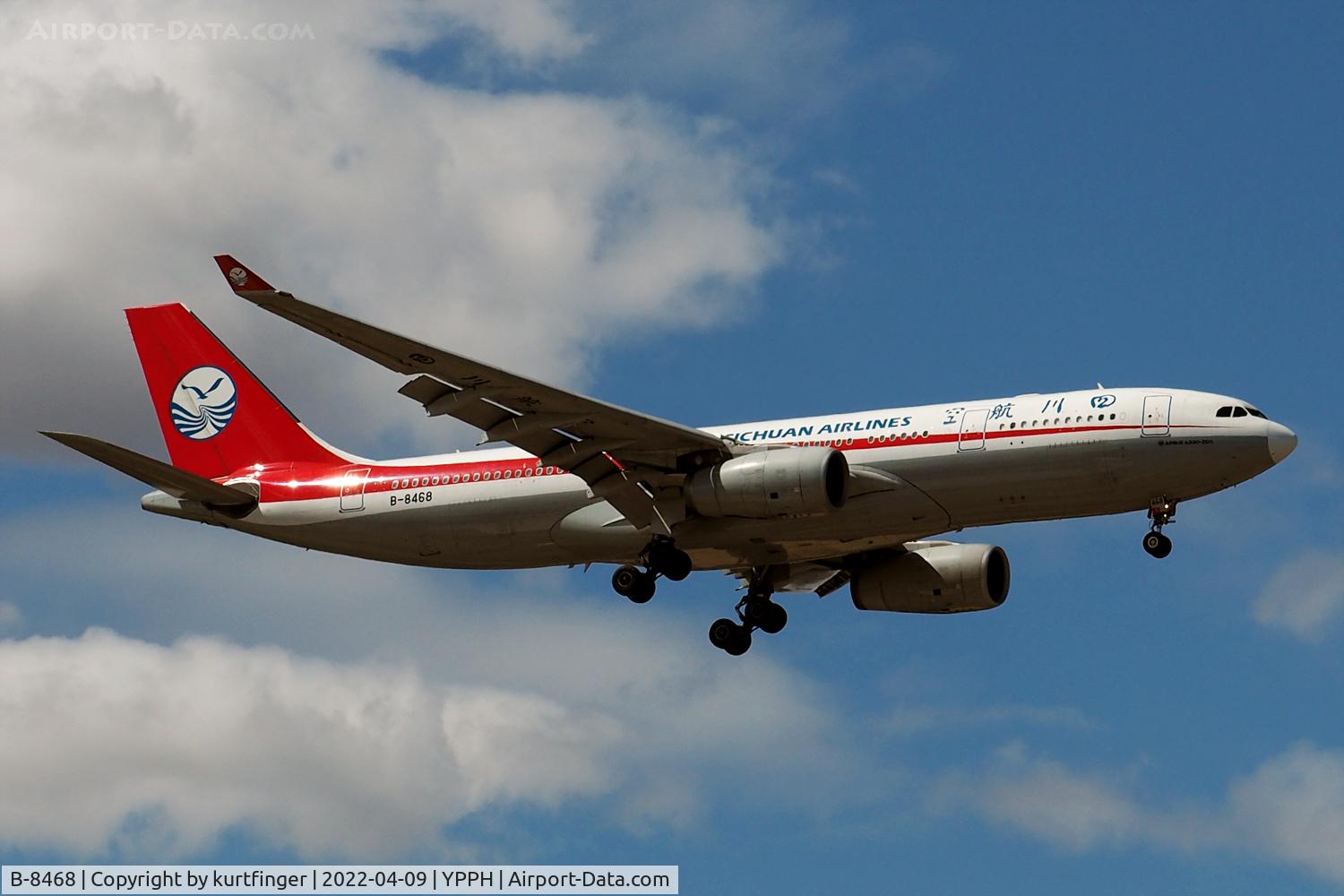 B-8468, 2016 Airbus A330-243 C/N 1746, Airbus A330-200 cn 1746. Sichuan Airlines B-8468 final rwy 21 YPPH 09 April 2022.