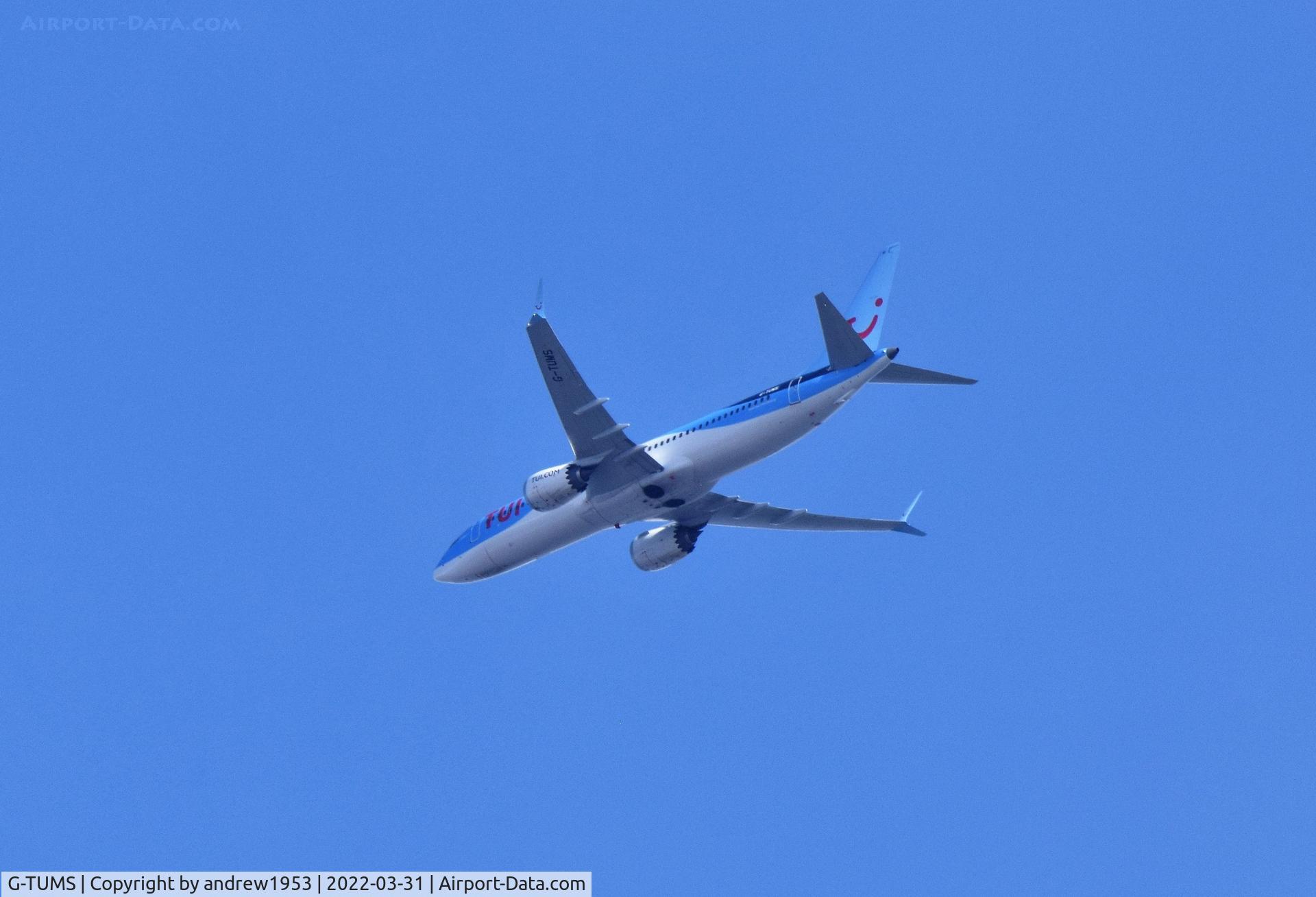 G-TUMS, 2018 Boeing 737-8 MAX C/N 44589, G-TUMS over the Bristol Channel.