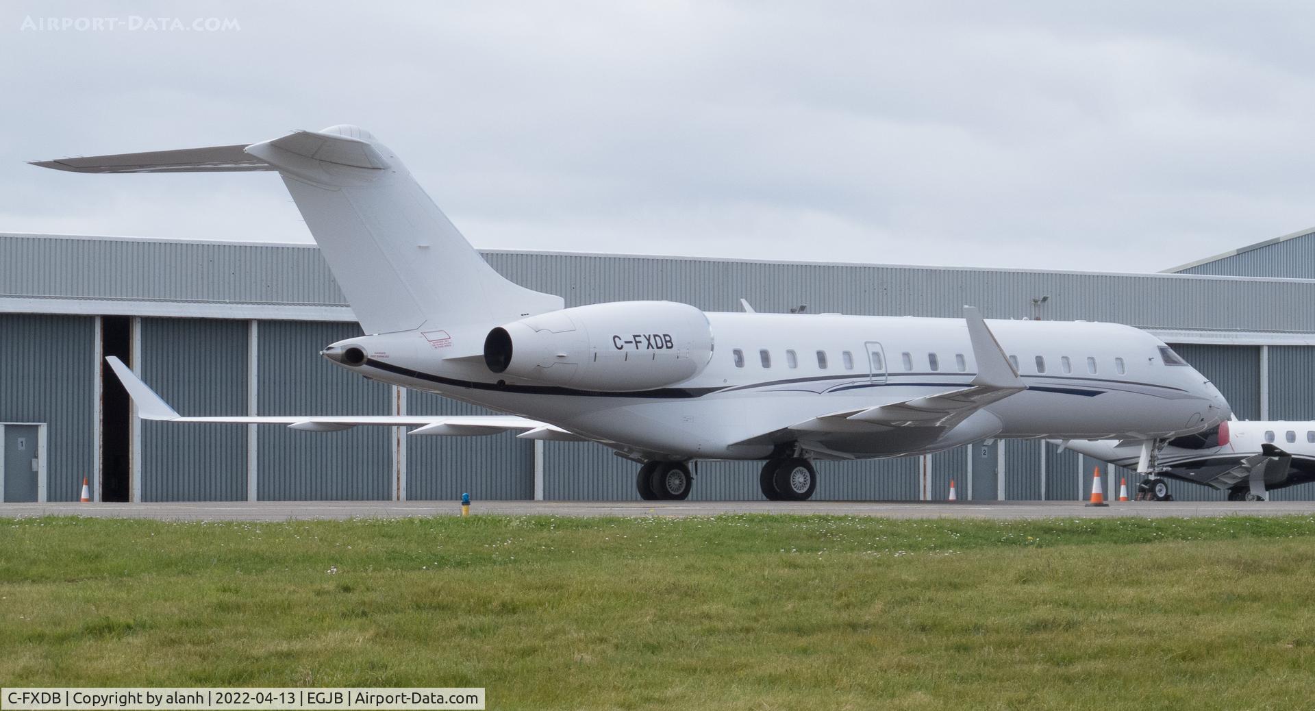 C-FXDB, 2015 Bombardier BD-700-1A10 Global 6000 C/N 9720, On the east parking at Guernsey after arrival from Montreal