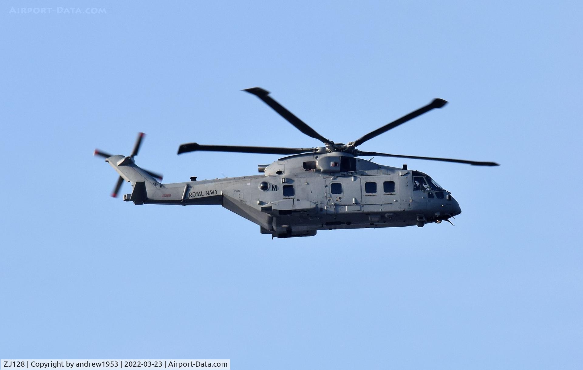 ZJ128, Westland Merlin HC.3 C/N 50153/RAF12, ZJ128 over the Bristol Channel.