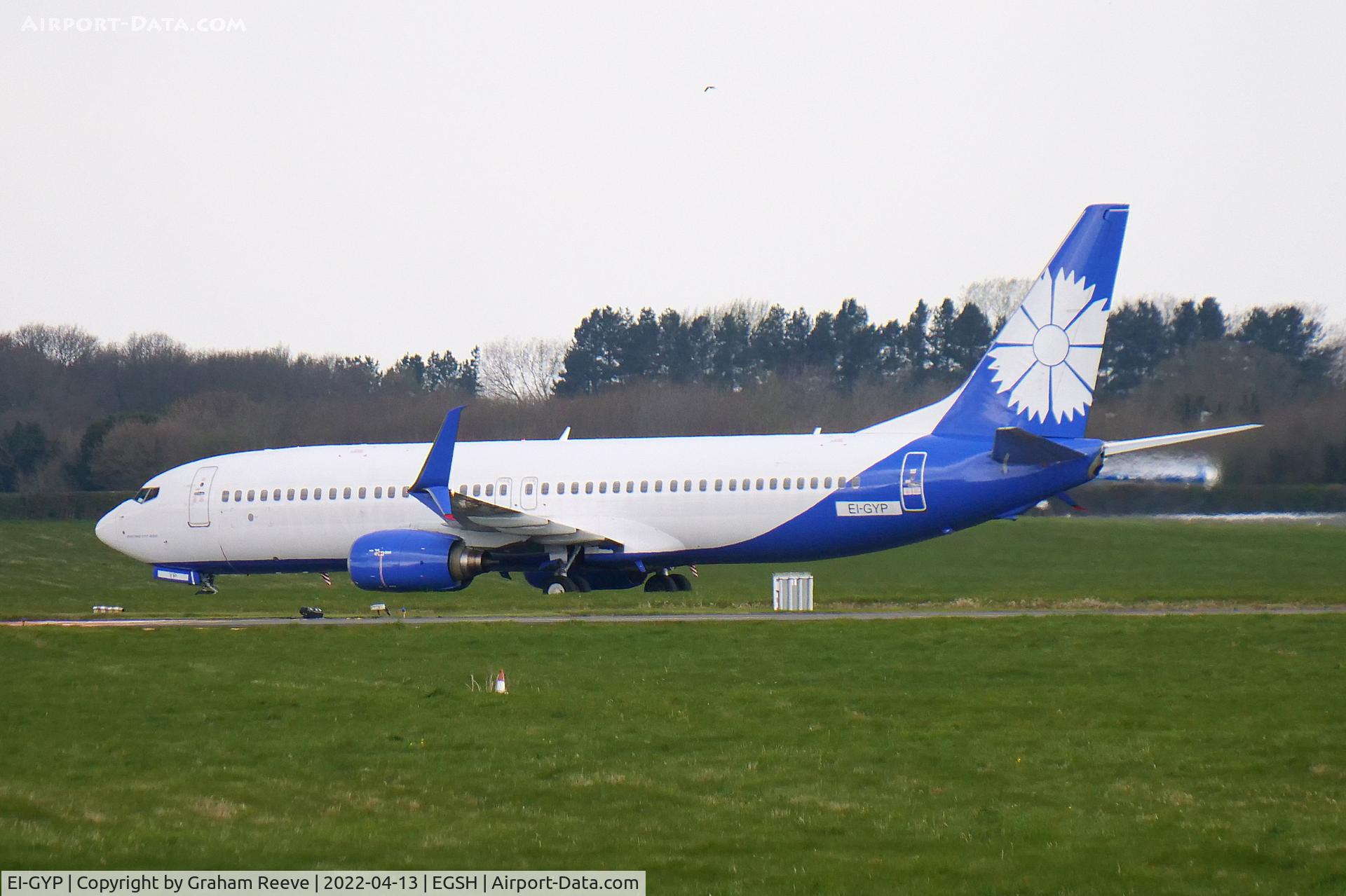 EI-GYP, 2008 Boeing 737-8K5 C/N 35137, Just landed at Norwich.