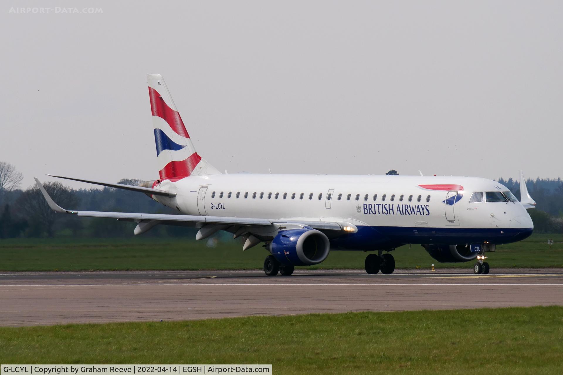 G-LCYL, 2010 Embraer 190SR (ERJ-190-100SR) C/N 19000346, Just landed at Norwich,