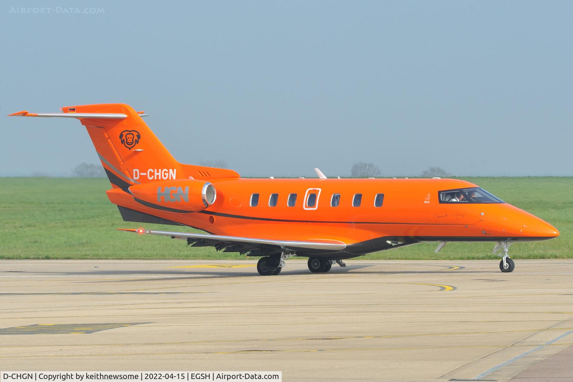 D-CHGN, Pilatus PC-24 C/N 191, Leaving Norwich for Barcelona, Spain.