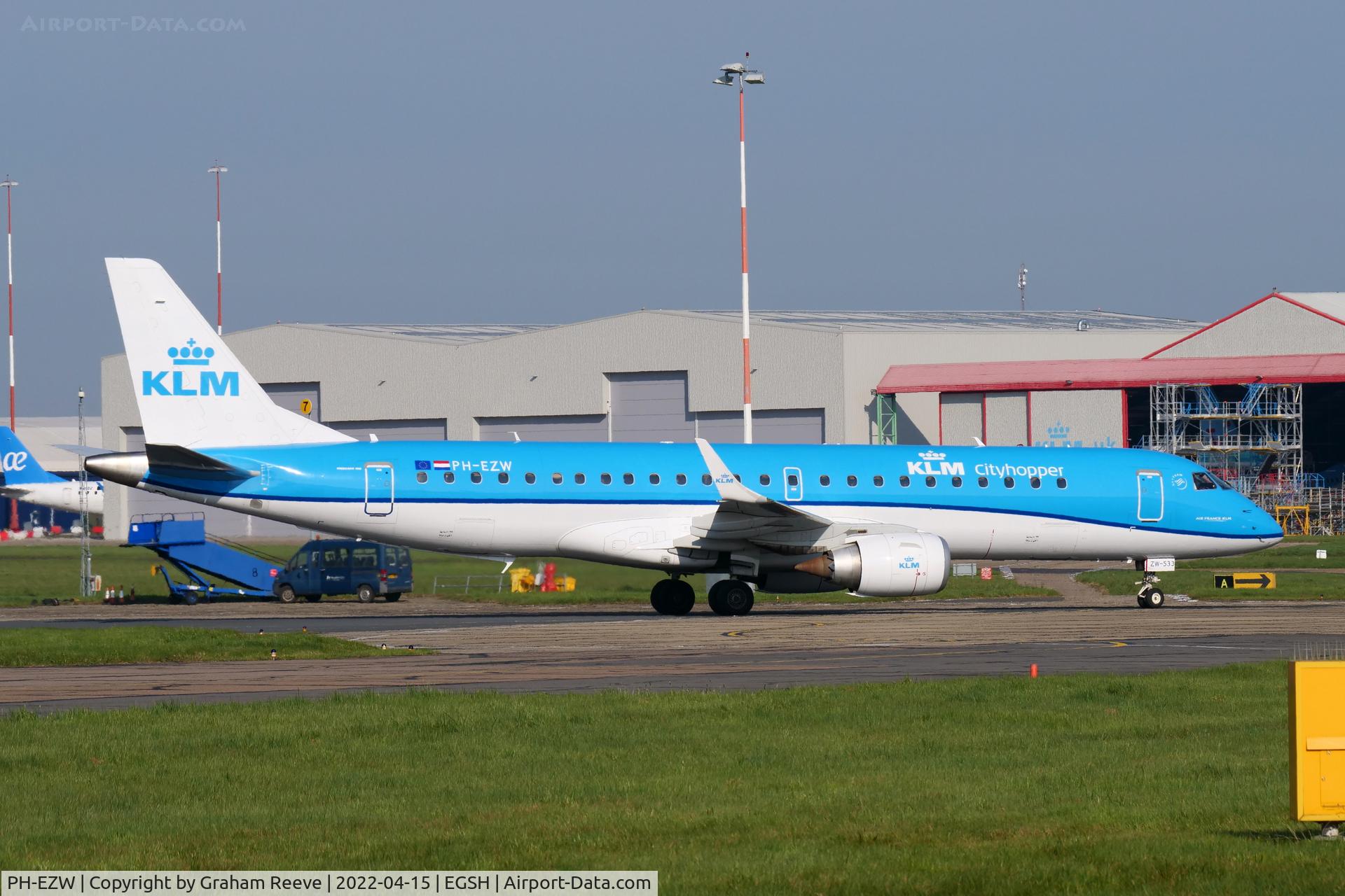 PH-EZW, 2012 Embraer 190LR (ERJ-190-100LR) C/N 19000533, Just landed at Norwich.