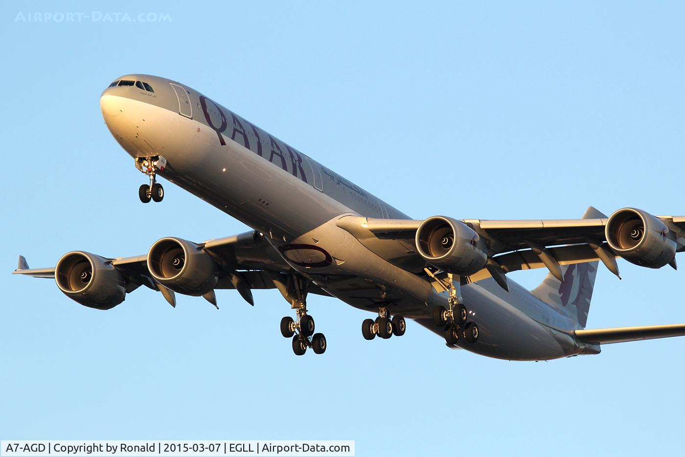 A7-AGD, 2007 Airbus A340-642X C/N 798, at lhr