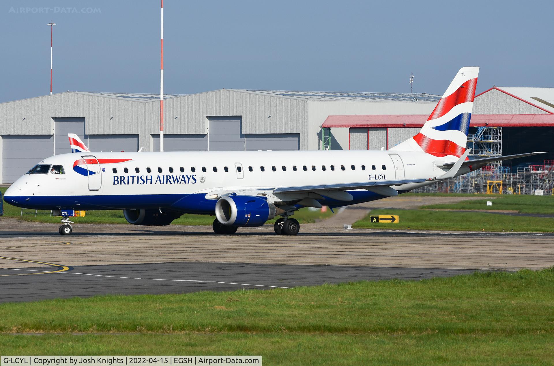G-LCYL, 2010 Embraer 190SR (ERJ-190-100SR) C/N 19000346, Departing Norwich.