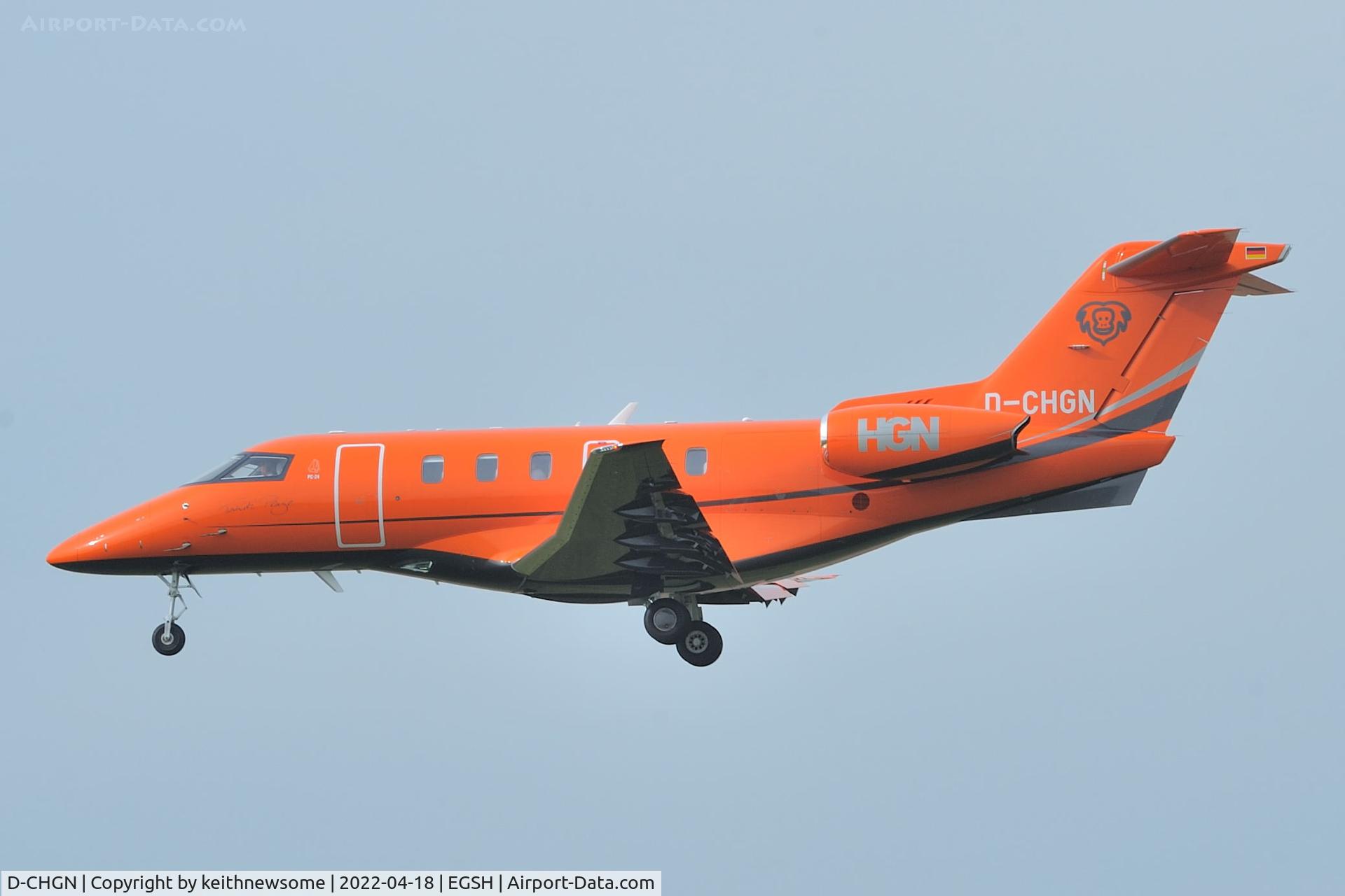 D-CHGN, Pilatus PC-24 C/N 191, Arriving at Norwich from Barcelona.