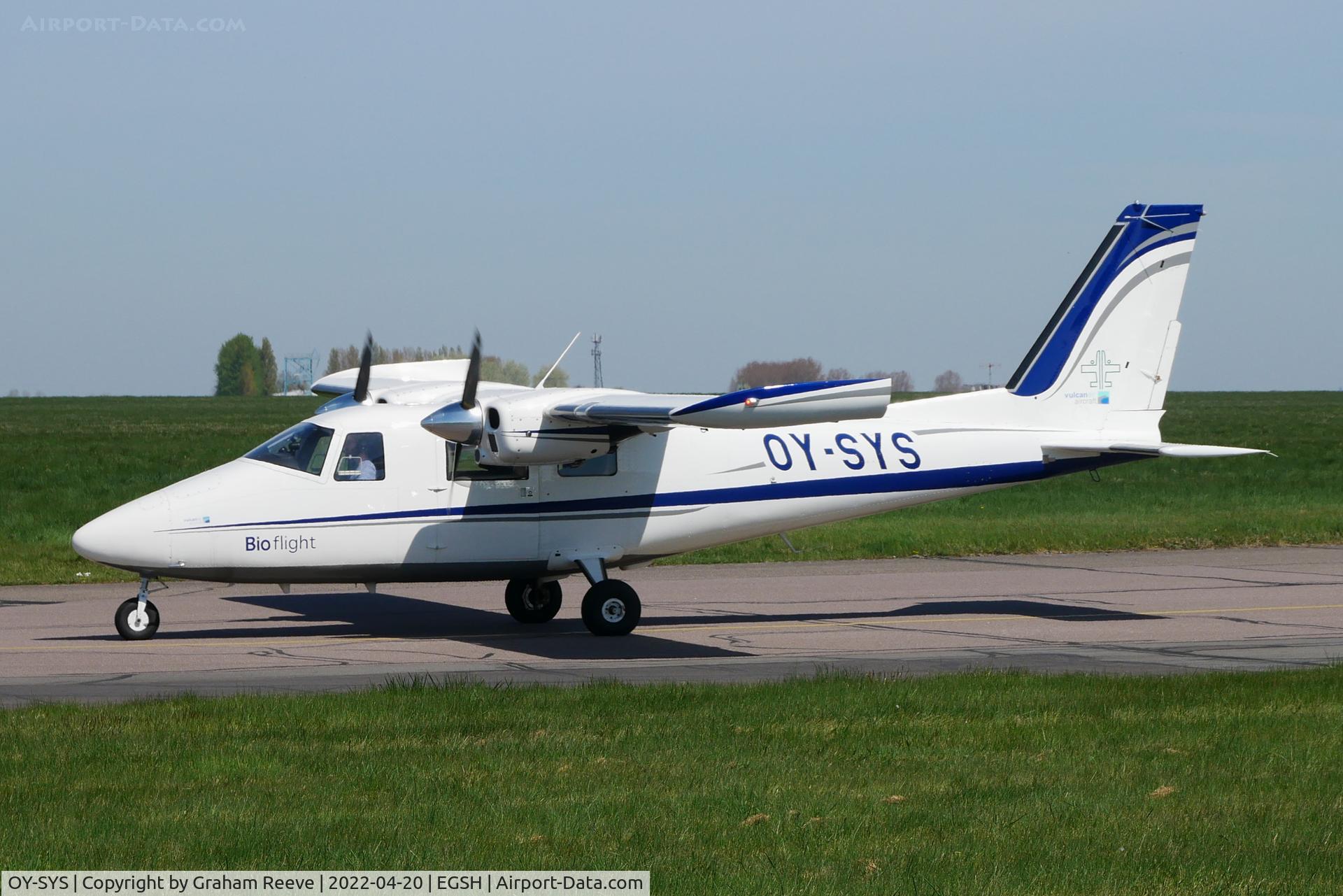 OY-SYS, Vulcanair P-68C C/N 506/C, Just landed at Norwich.