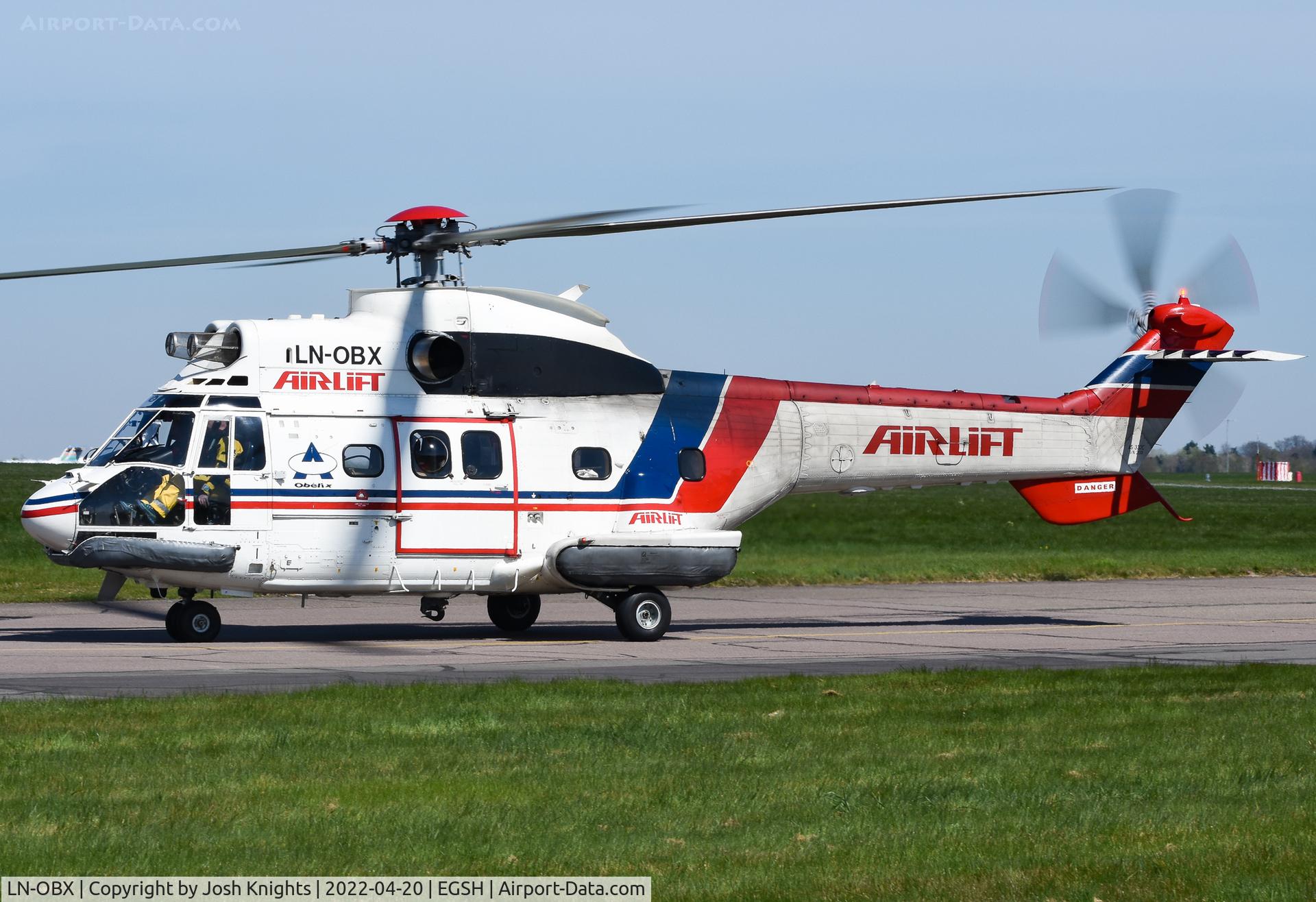 LN-OBX, 1980 Aerospatiale AS-332C-1 Super Puma C/N 2001, Arriving at Norwich For Fuel.