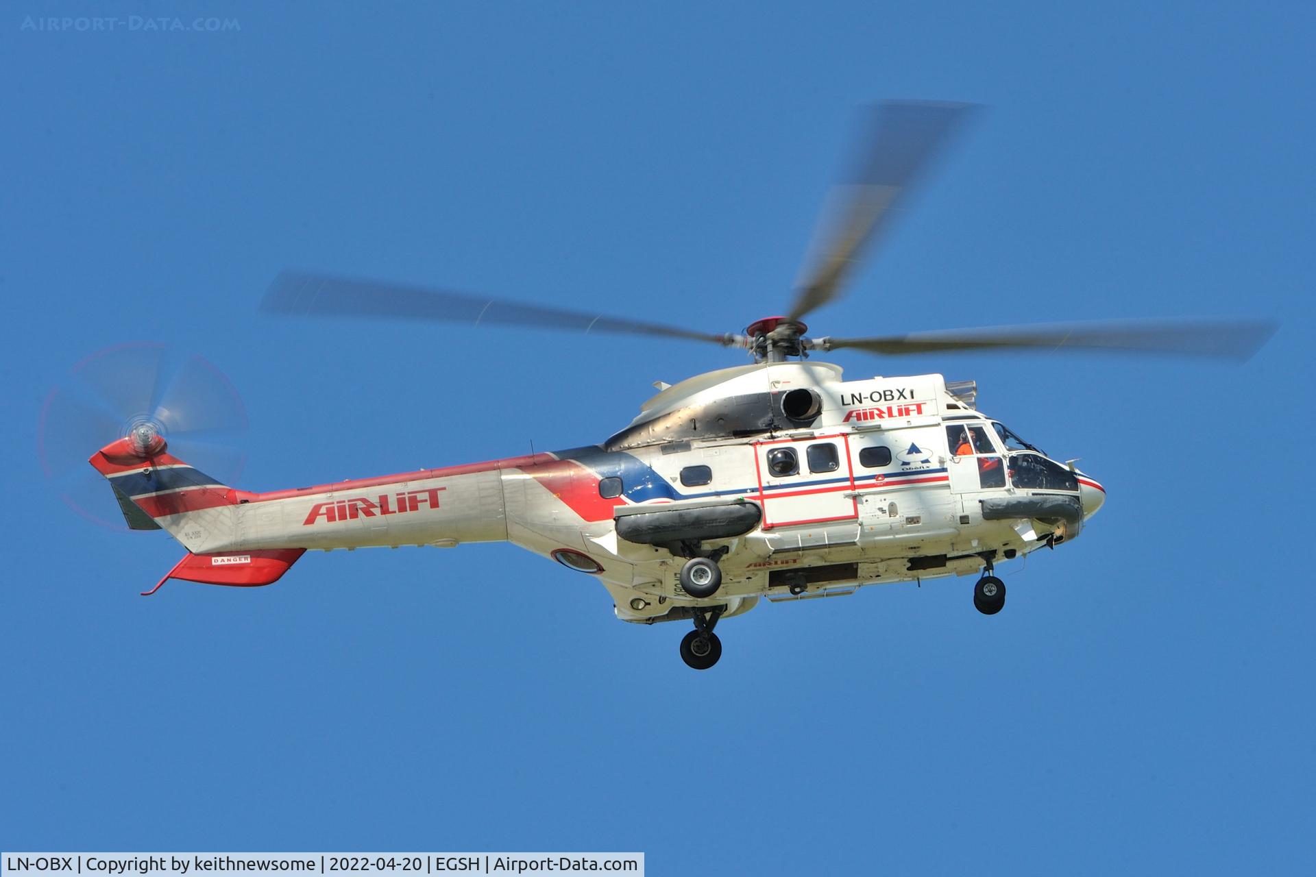 LN-OBX, 1980 Aerospatiale AS-332C-1 Super Puma C/N 2001, Arriving at Norwich from Stavanger.
