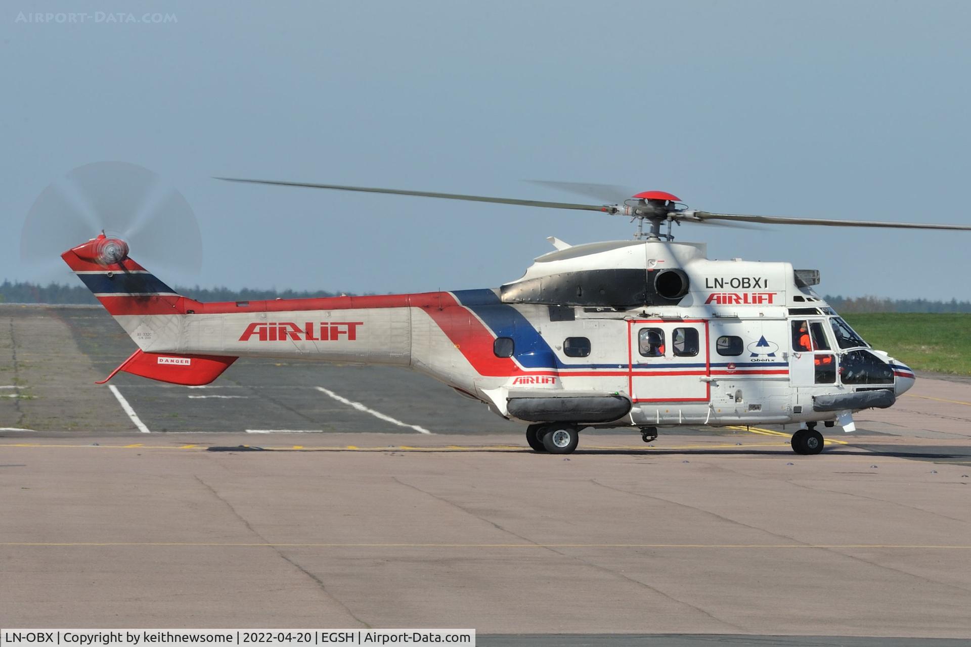 LN-OBX, 1980 Aerospatiale AS-332C-1 Super Puma C/N 2001, Leaving Norwich for Rennes, France.