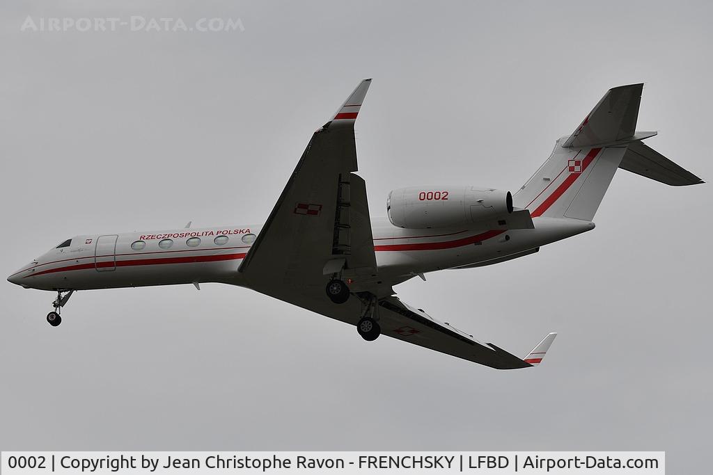 0002, 2017 Gulfstream GV-SP (G550) C/N 5554, Polish Air Force PLF 106 from WAW landing 23