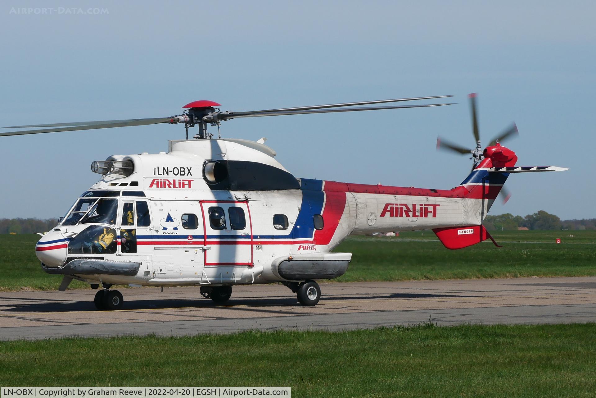 LN-OBX, 1980 Aerospatiale AS-332C-1 Super Puma C/N 2001, Just landed at Norwich.