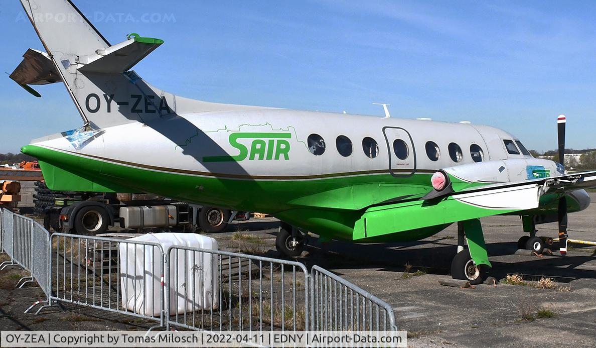 OY-ZEA, British Aerospace BAe Jetstream 3202 C/N 873, Sair Salzburg Flugbetrieb's aircraft seen in a remote corner of Friedrichshafen-Bodensee airport
