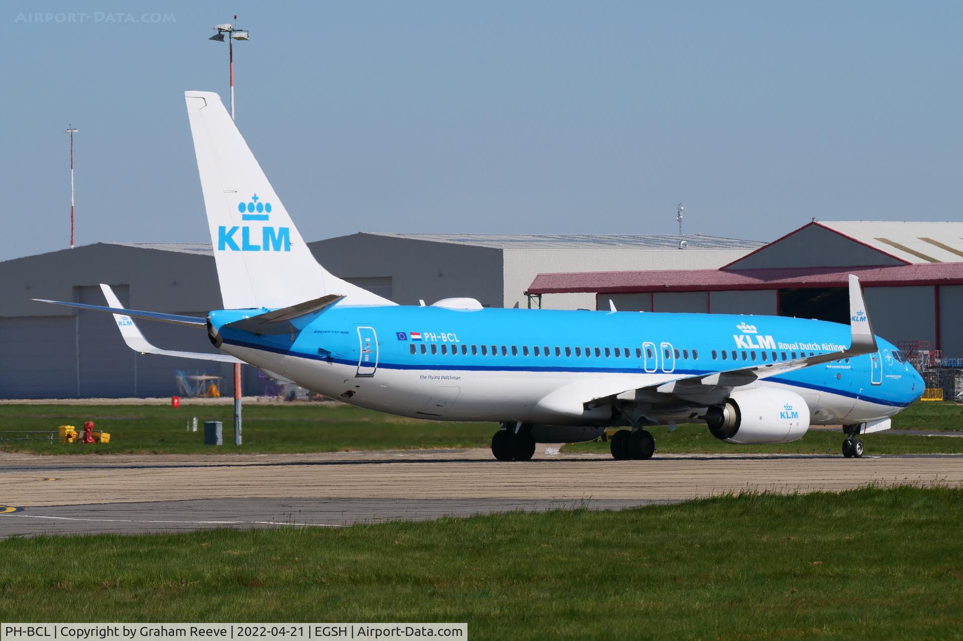 PH-BCL, 2019 Boeing 737-800 C/N 63624, Just landed at Norwich.