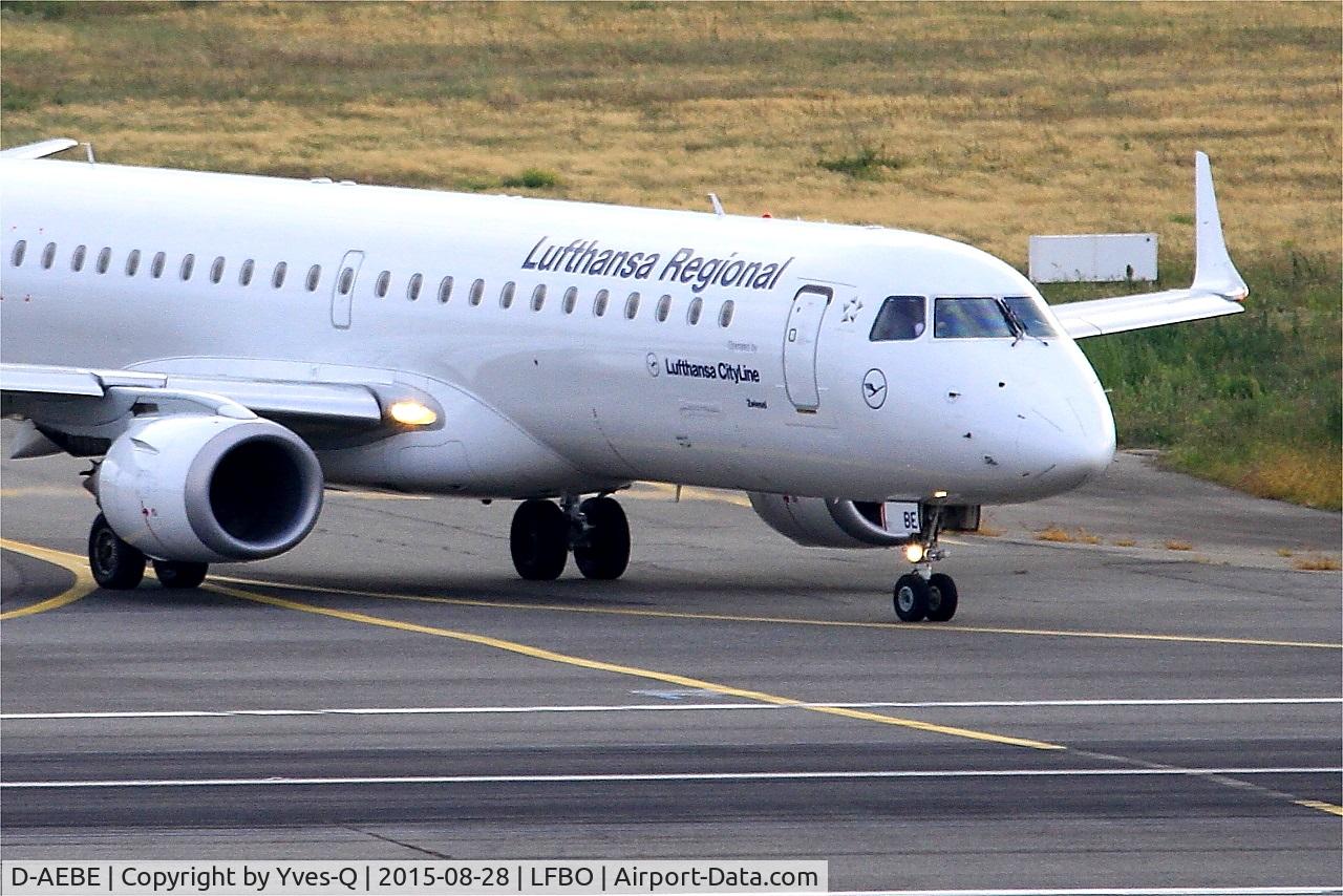 D-AEBE, 2010 Embraer 195LR (ERJ-190-200LR) C/N 19000350, Embraer ERJ-195LR, Lining up rwy 14R, Toulouse-Blagnac Airport (LFBO-TLS)