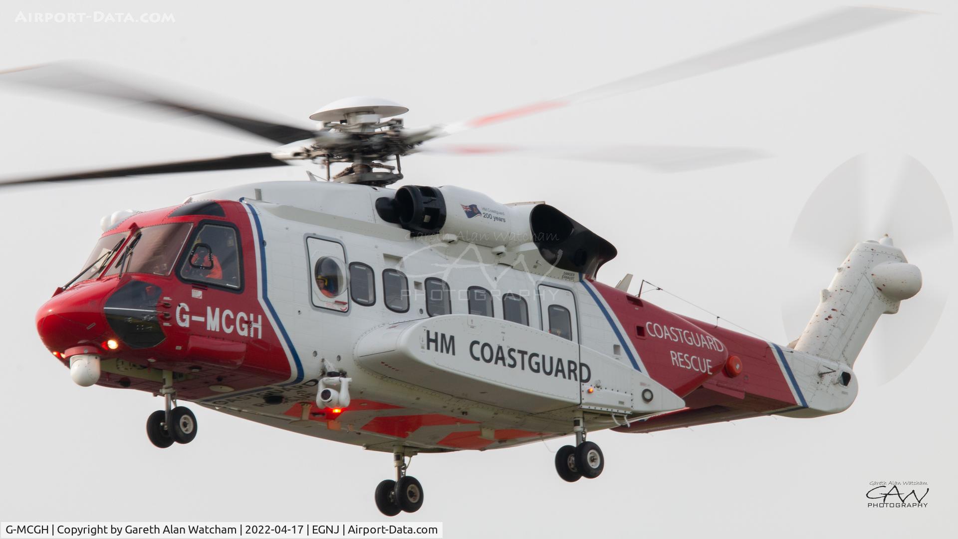 G-MCGH, 2014 Sikorsky S-92A C/N 920234, Coastguard Rescue 912 returning back to Humberside airport on runway 20 after training in Scarborough