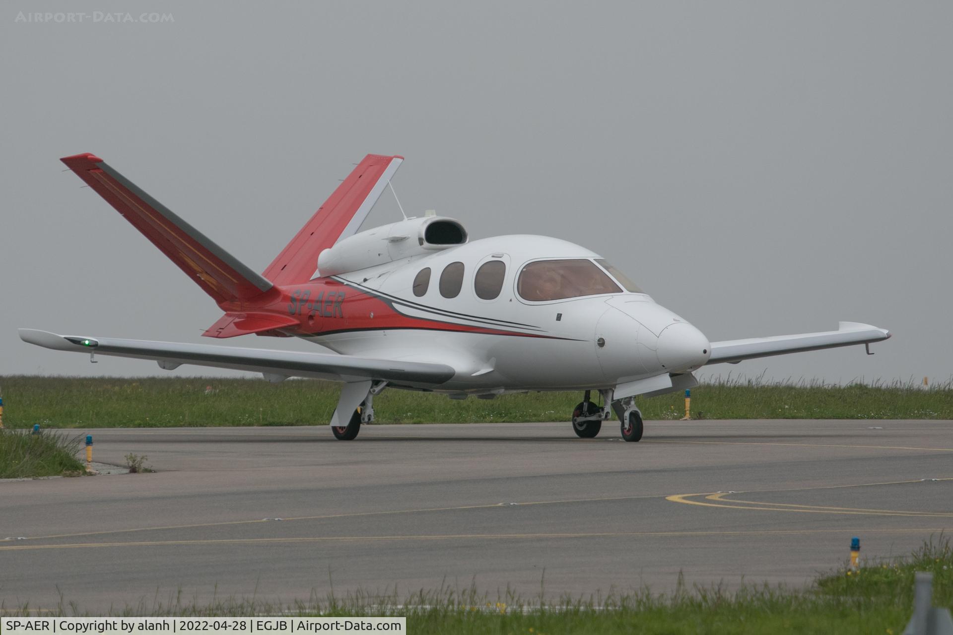 SP-AER, 2017 Cirrus SF50 Vision C/N 0014, Taxiing to park after arrival in Guernsey