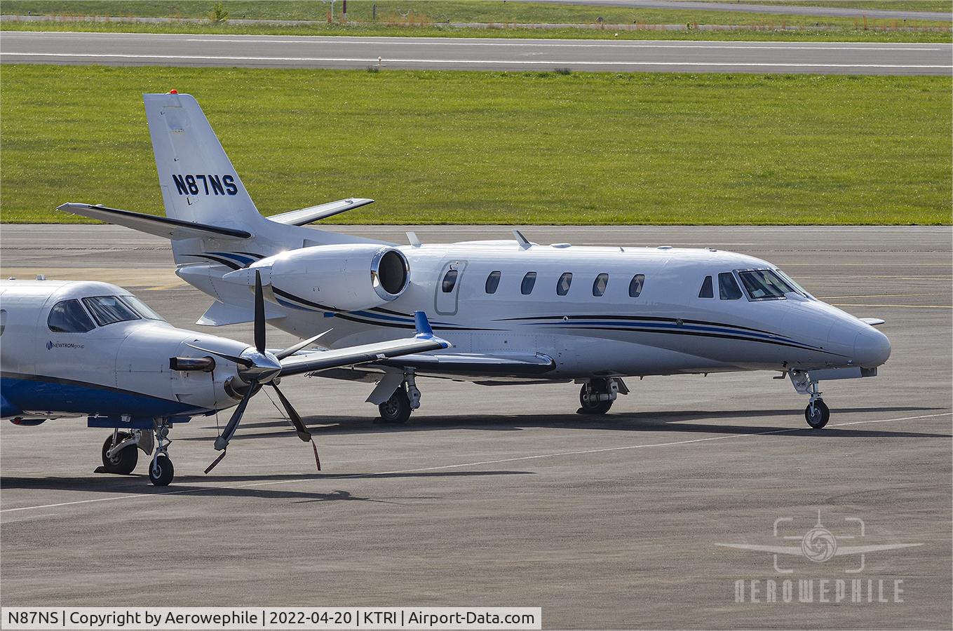 N87NS, 2001 Cessna 560XL Citation Excel C/N 560-5213, Parked on the ramp at Tri-Cities Aviation FBO, at Tri-Cities Airport.
