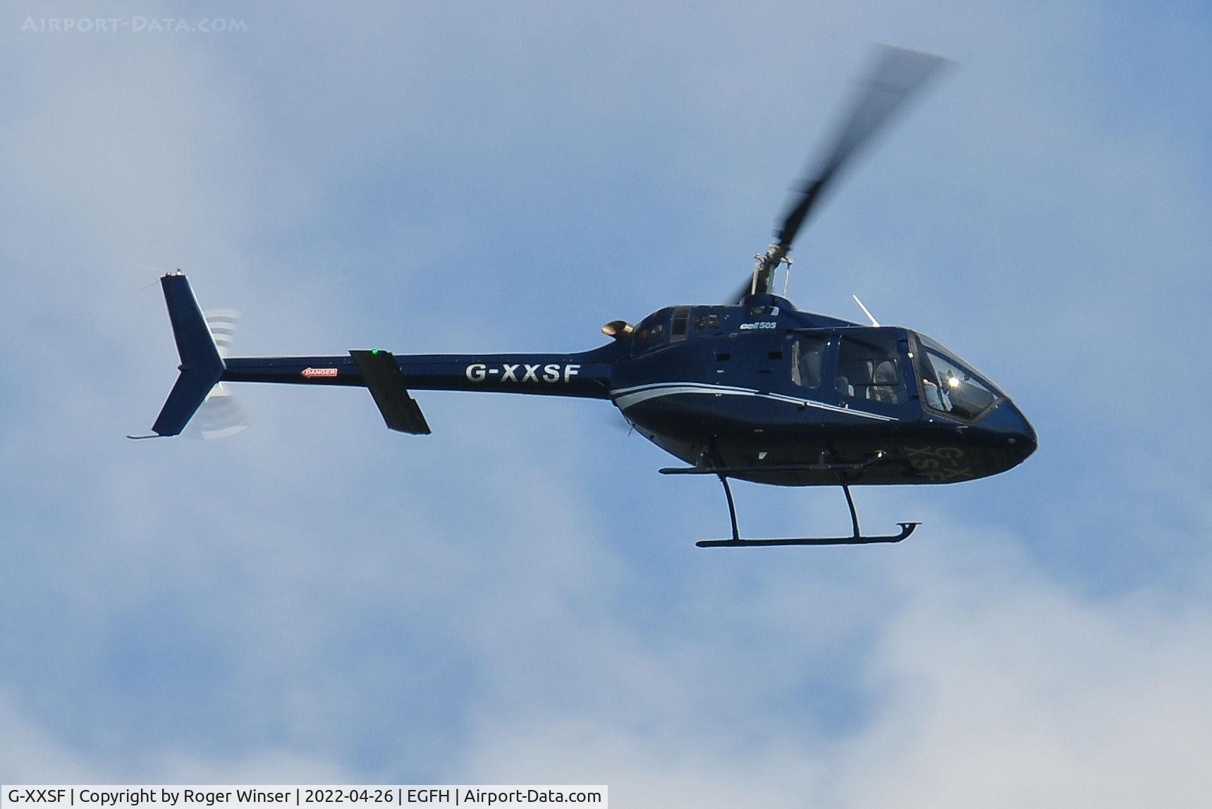 G-XXSF, 2019 Bell 505 Jet Ranger X C/N 65198, Visiting helicopter arriving.