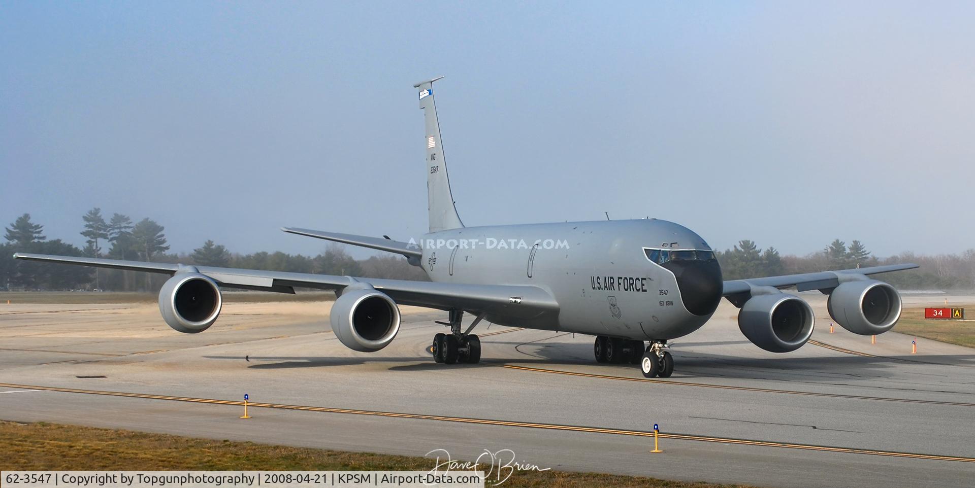 62-3547, 1963 Boeing KC-135R Stratotanker C/N 18530, PACK41 taxi's out of the fog and back to the ramp.