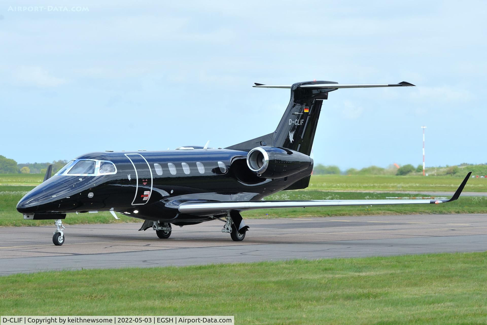 D-CLIF, Embraer EMB-505 Phenom 300 C/N 50500456, Arriving at Norwich from Cannes, France.