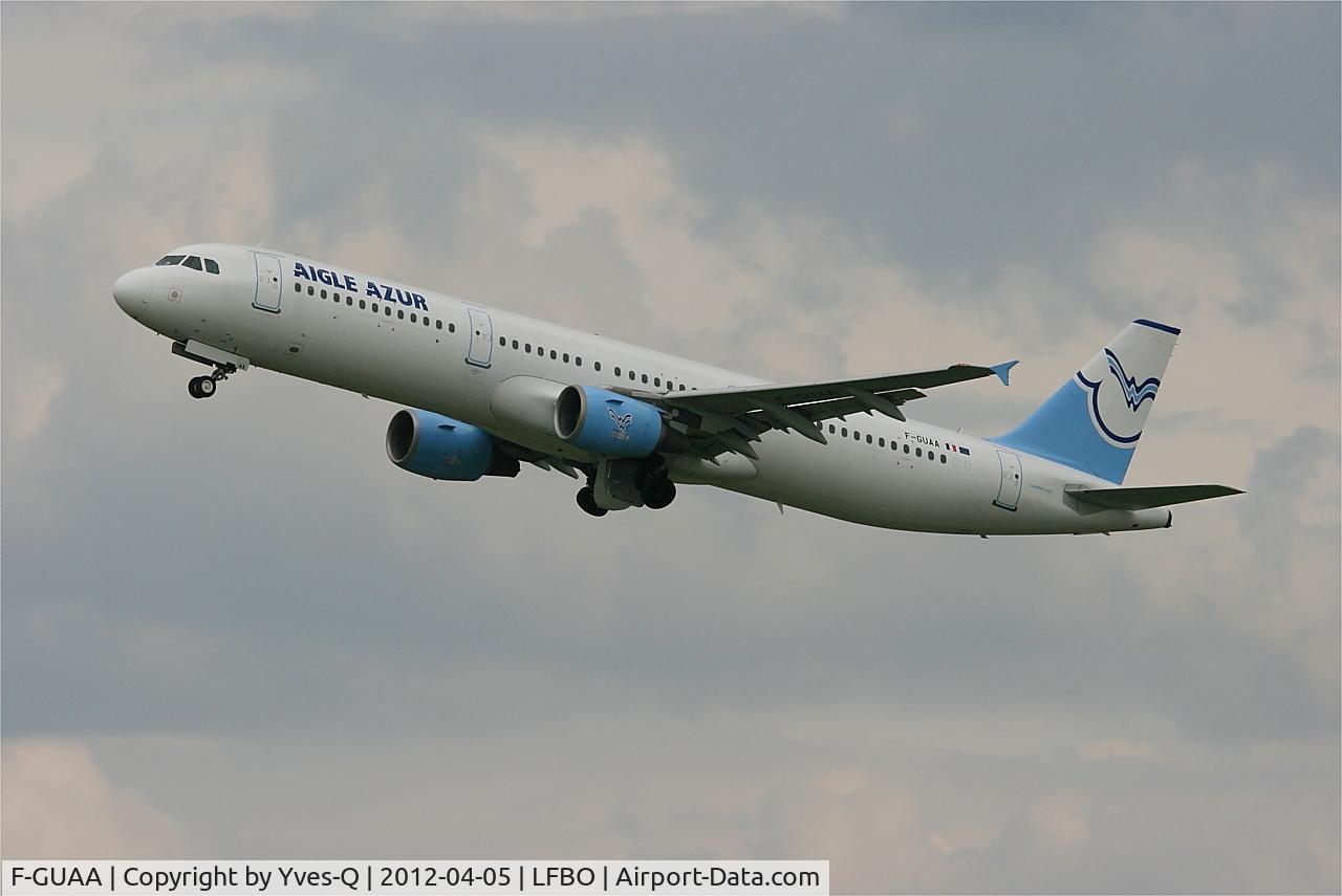F-GUAA, 1998 Airbus A321-211 C/N 808, Airbus A321-211, Take off rwy 32L, Toulouse Blagnac Airport (LFBO-TLS)