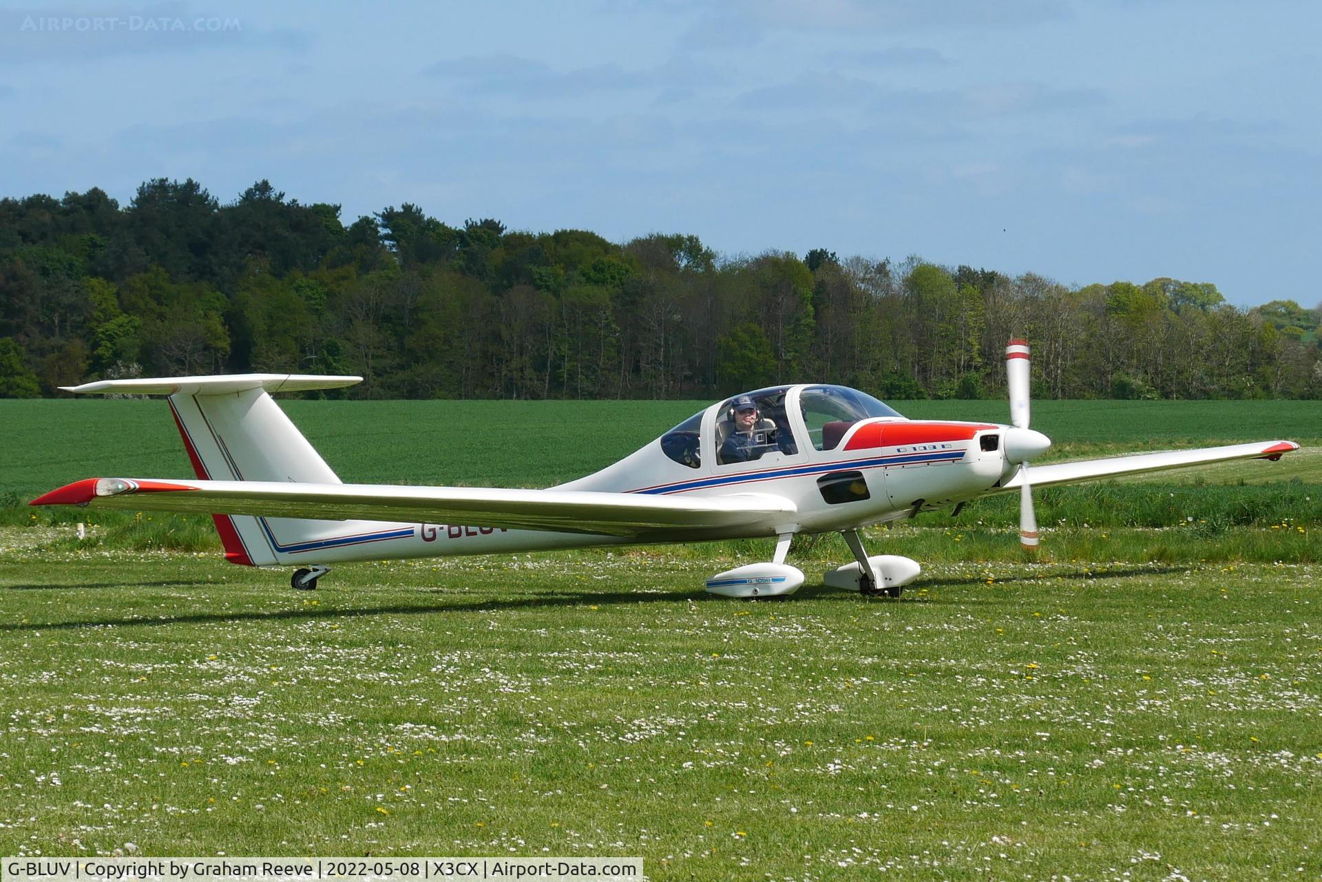 G-BLUV, 1985 Grob G-109B C/N 6336, Just landed at Northrepps.