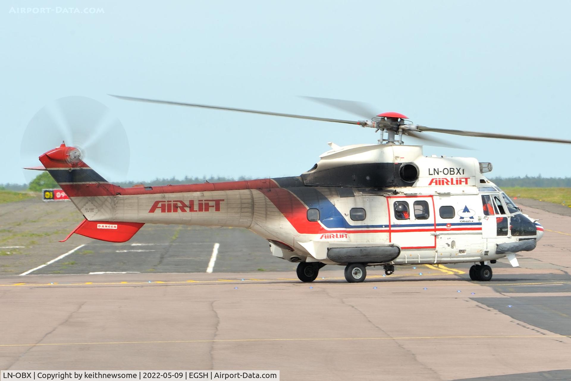 LN-OBX, 1980 Aerospatiale AS-332C-1 Super Puma C/N 2001, Leaving Norwich for Stavanger, Norway.