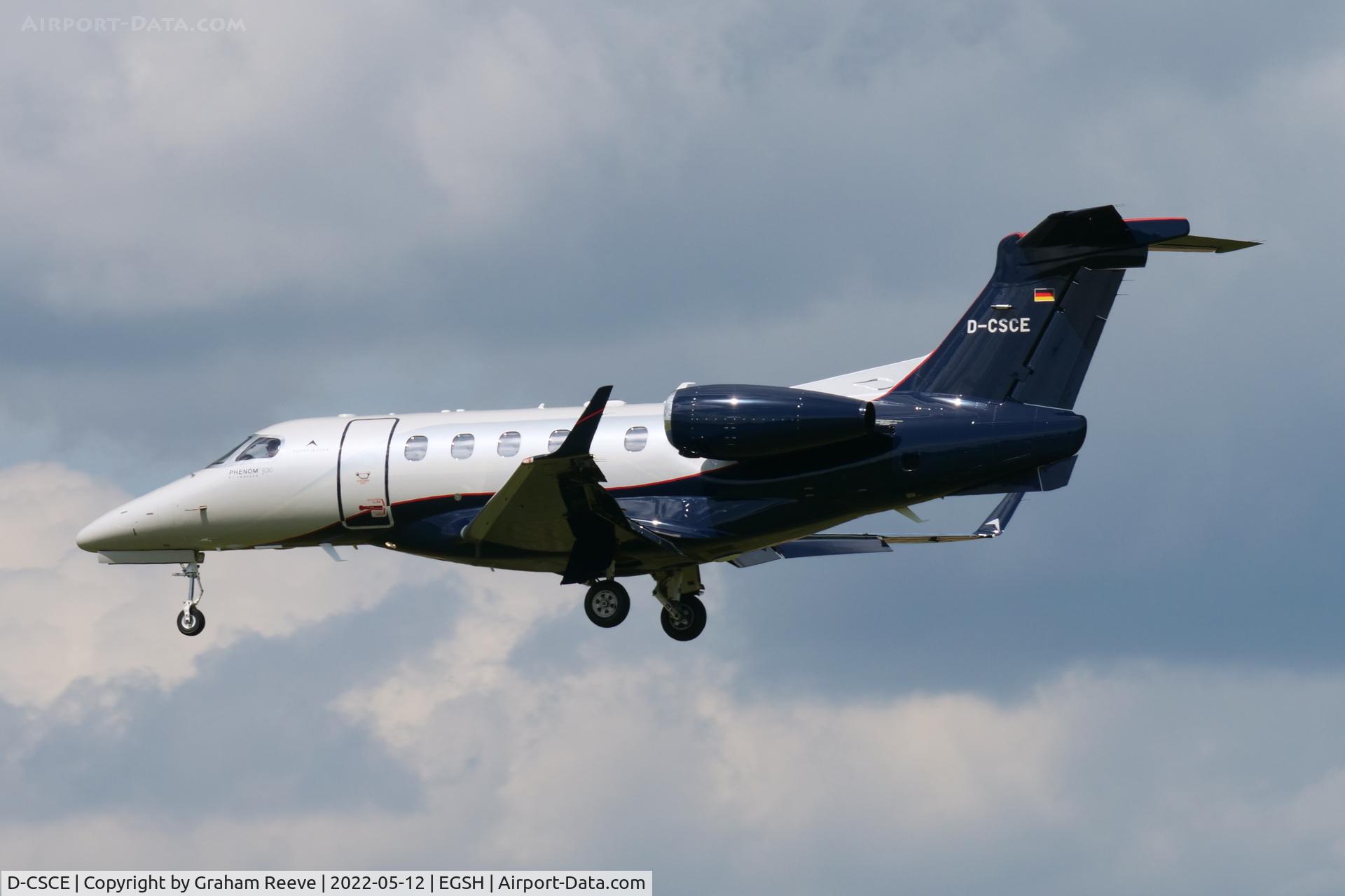 D-CSCE, 2017 Embraer EMB-550 Phenom 300 C/N 50500424, Landing at Norwich.